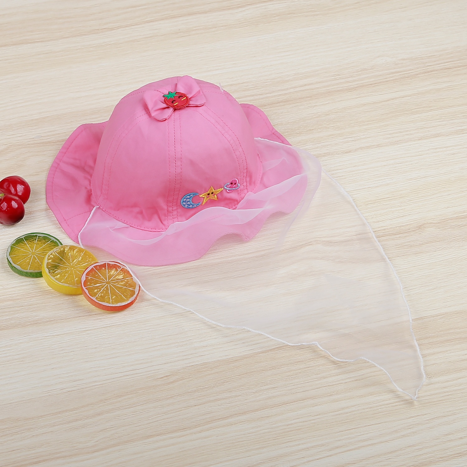 Mũ vành tròn bé gái KidsPlaza phủ voan gắn nơ DN22H (Hồng) hình 4