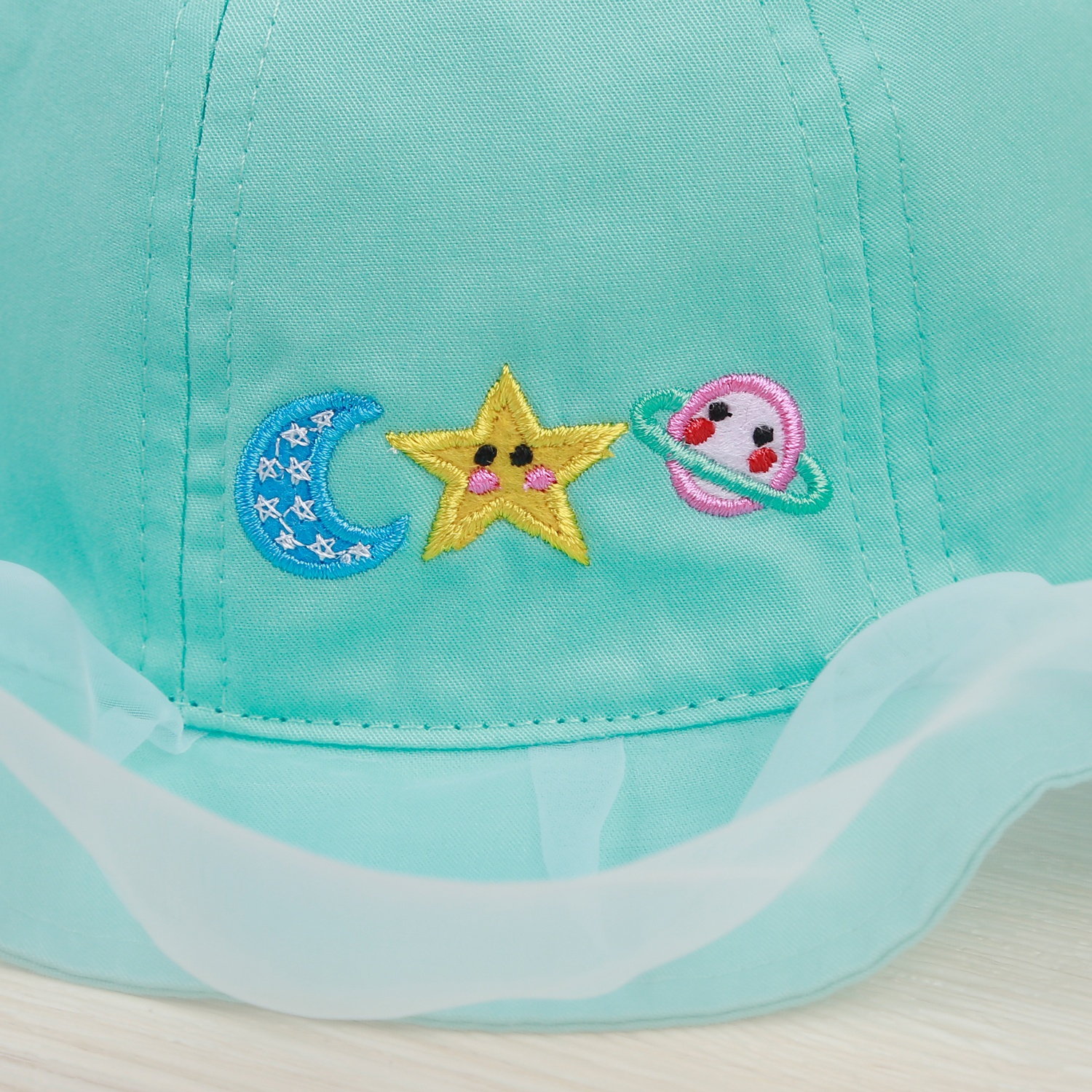 Mũ vành tròn bé gái KidsPlaza phủ voan gắn nơ DN22H (Xanh) hình 3