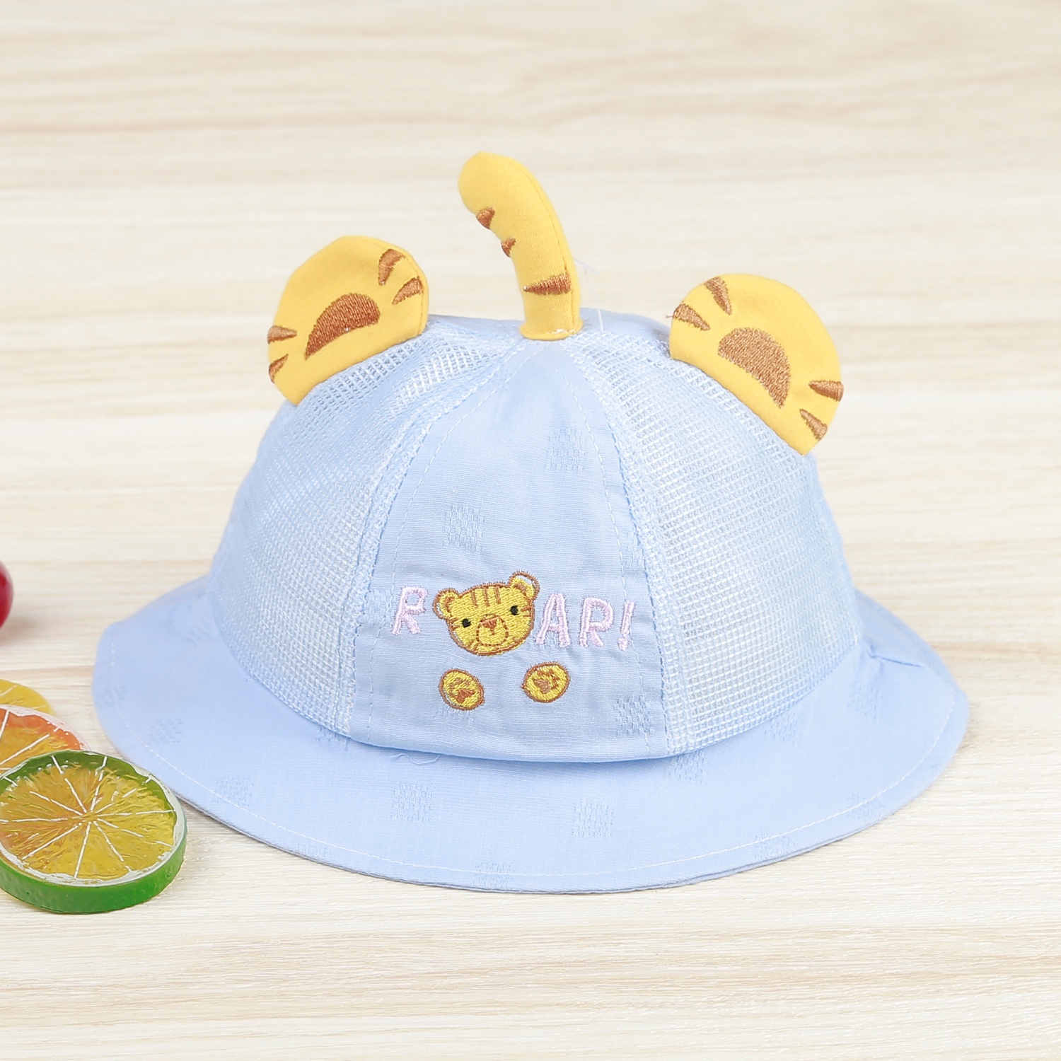Mũ vành cho bé thêu hổ AC22 (Xanh)  hình 4