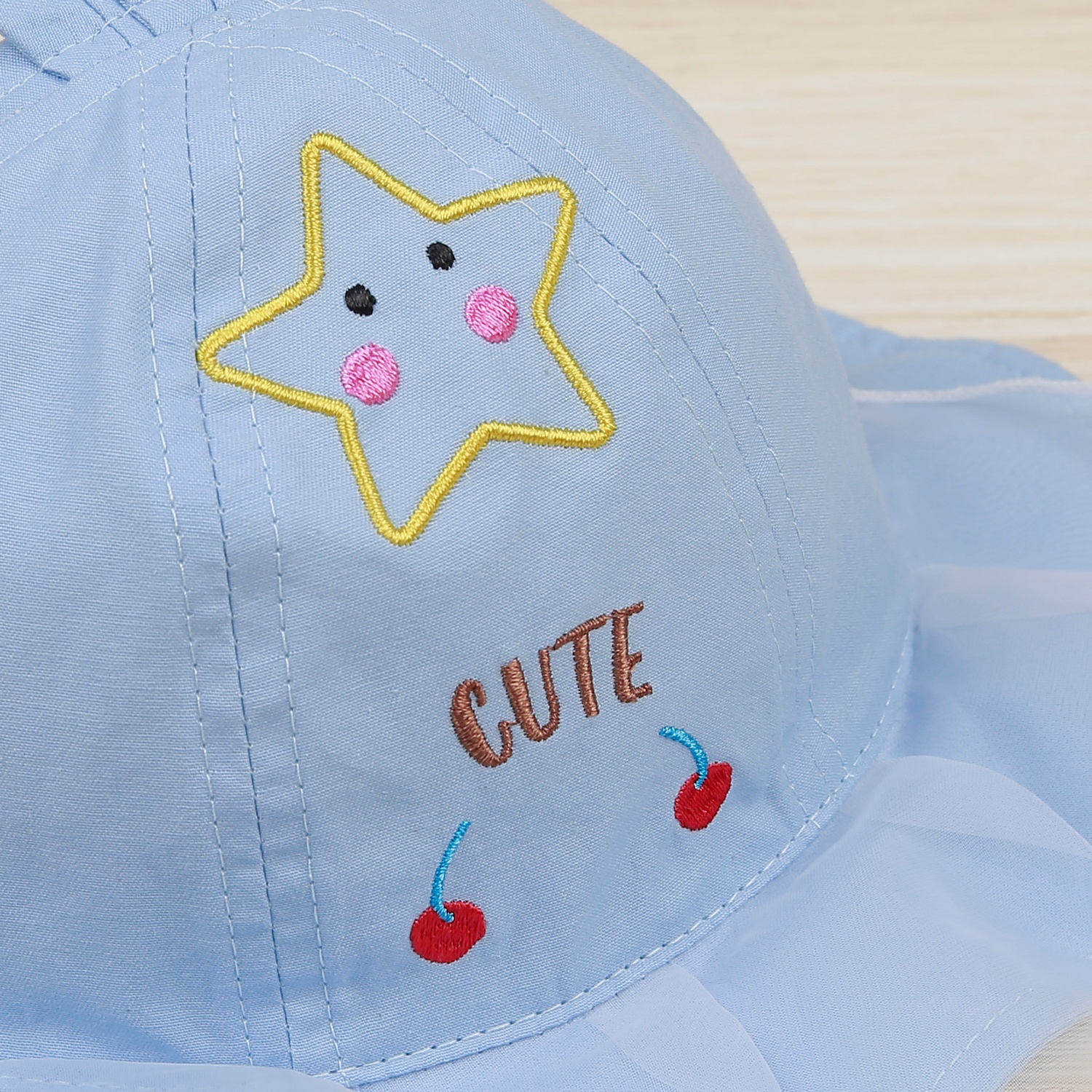 Mũ vành tròn bé gái KidsPlaza phủ voan hoạ tiết cute DN22H (Xanh)  hình 3