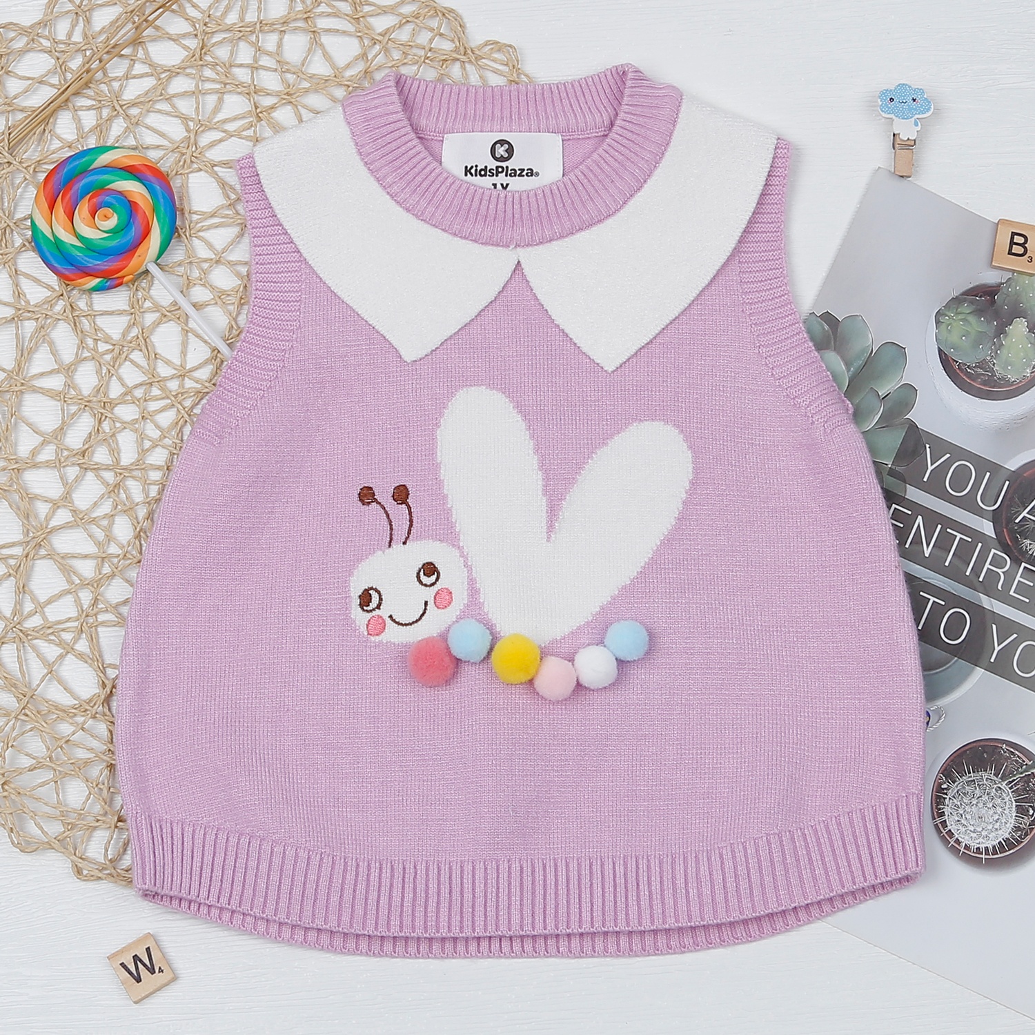 Áo gile len bé gái KidsPlaza họa tiết sâu cute HN22D hình 1