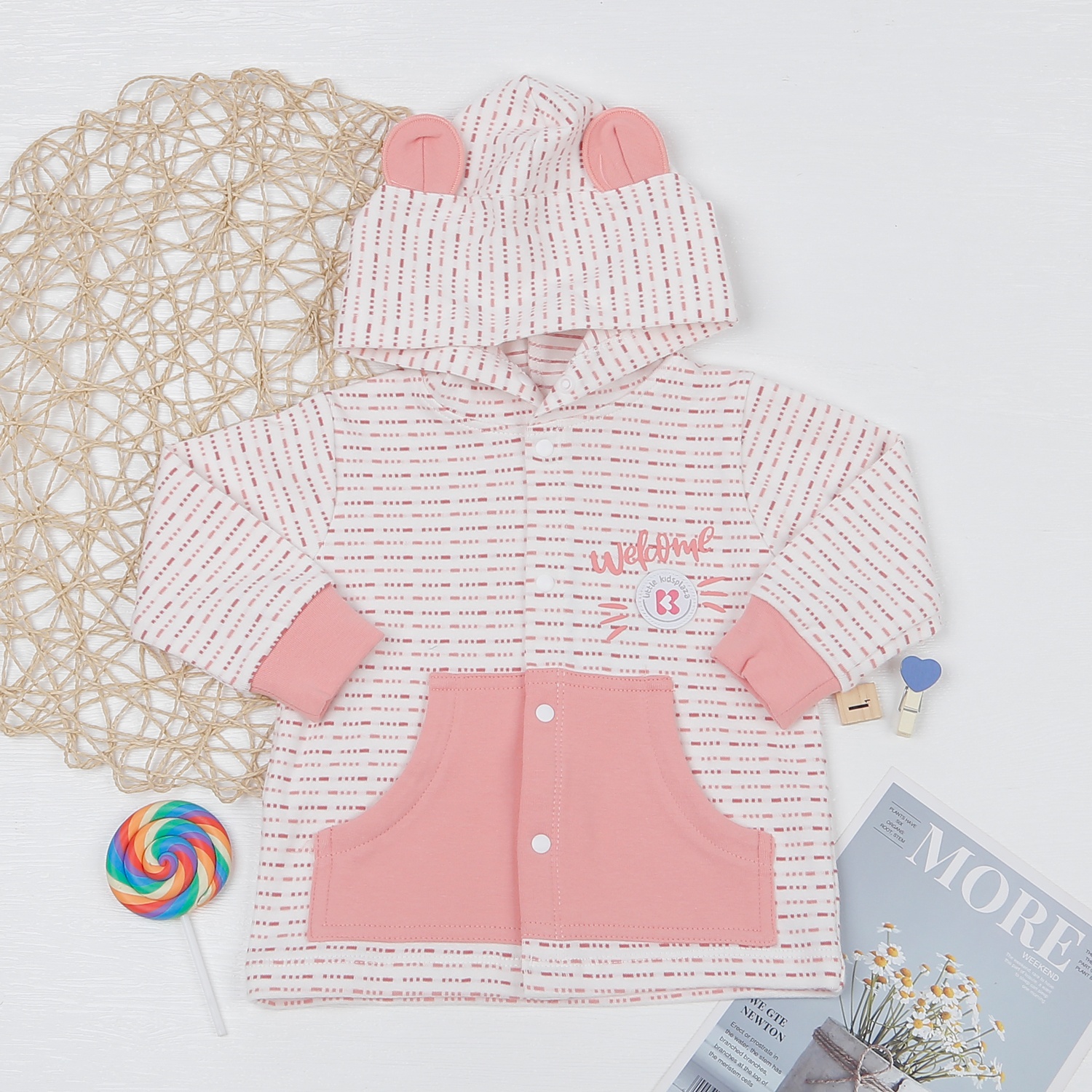 Áo khoác bé gái KidsPlaza kẻ nét đứt hồng ND22D hình 1