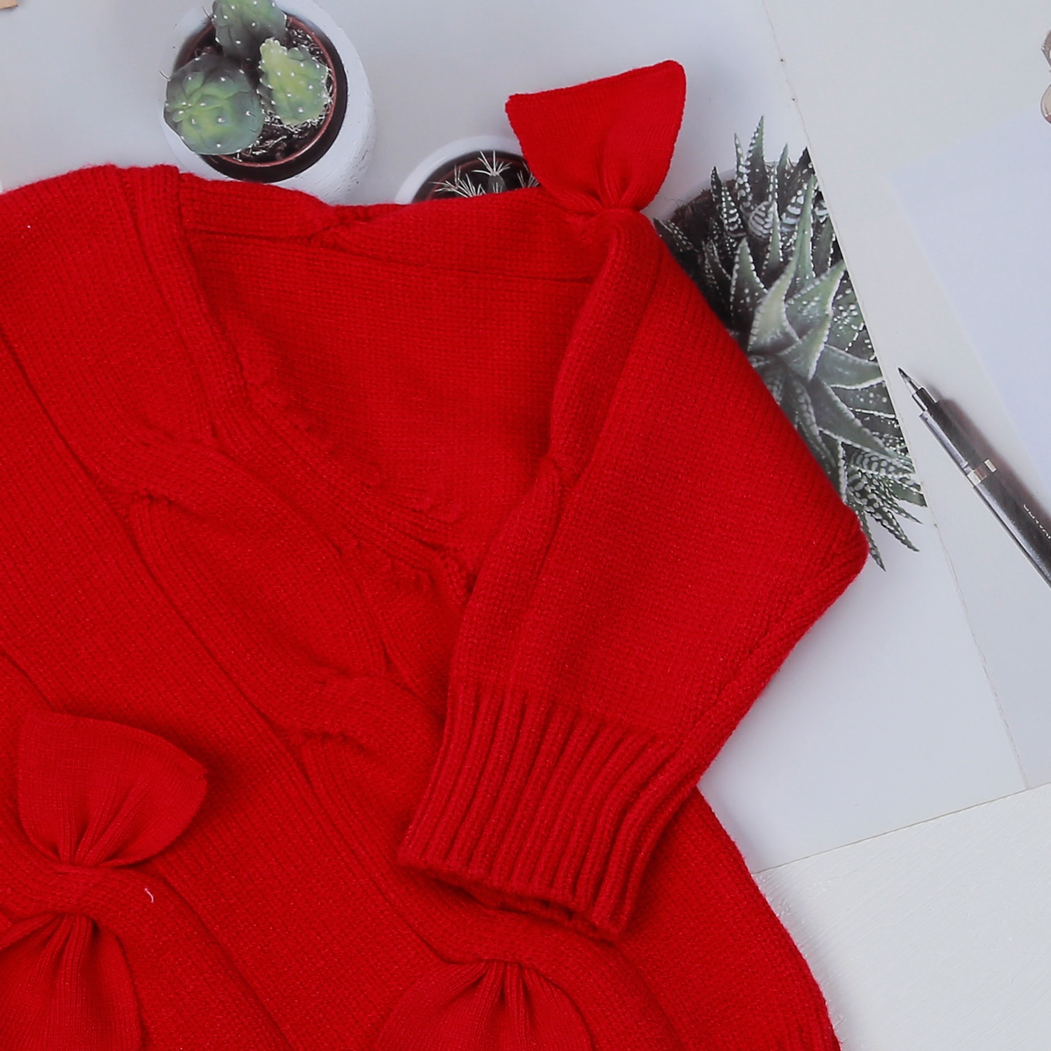 Áo len bé gái dài tay KidsPlaza gắn nơ đỏ HN22D  hình 3