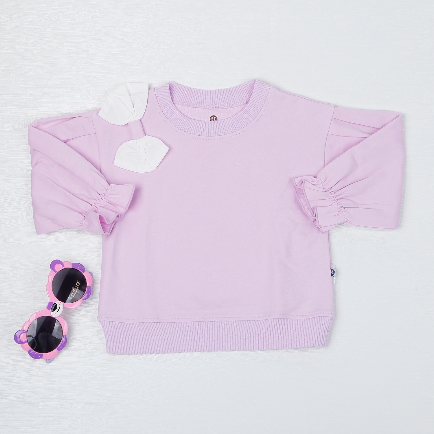 Bộ quần áo bé gái dài tay KidsPlaza nơ vai tay bồng HN22D (Tím) hình 2