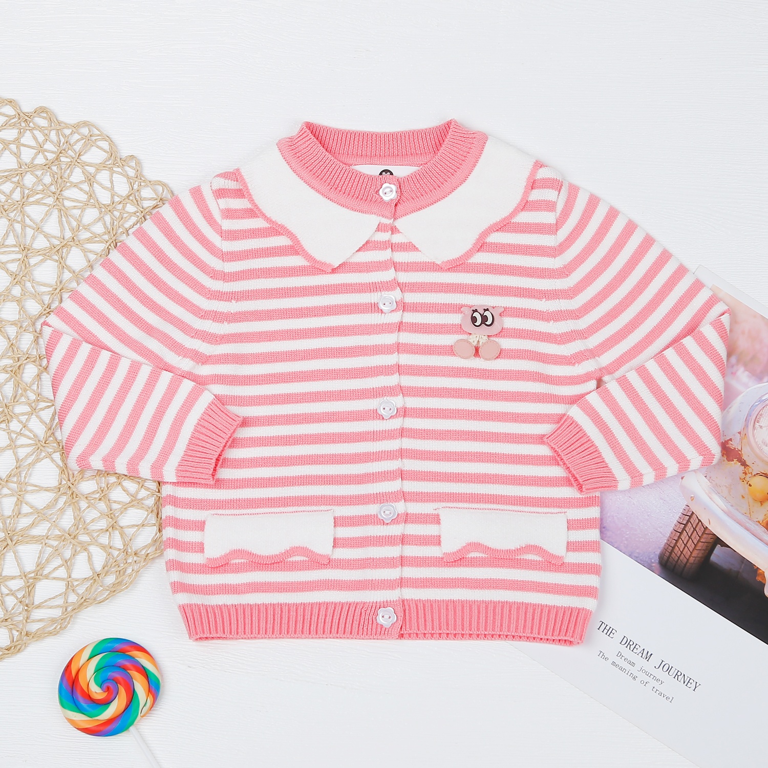 Bộ quần áo len bé gái KidsPlaza kẻ hồng HN22D hình 2