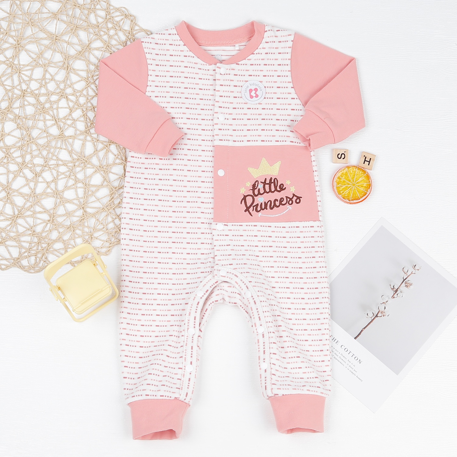 Body bé gái dài tay kẻ nét đứt KidsPlaza ND22D (Hồng) hình 1