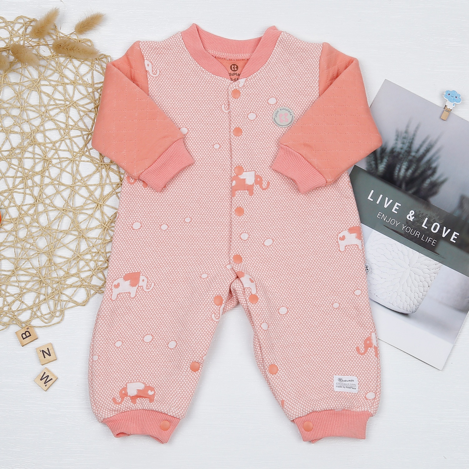 Body bé gái KidsPlaza cài giữa họa tiết voi bông HN22D (Hồng) hình 1