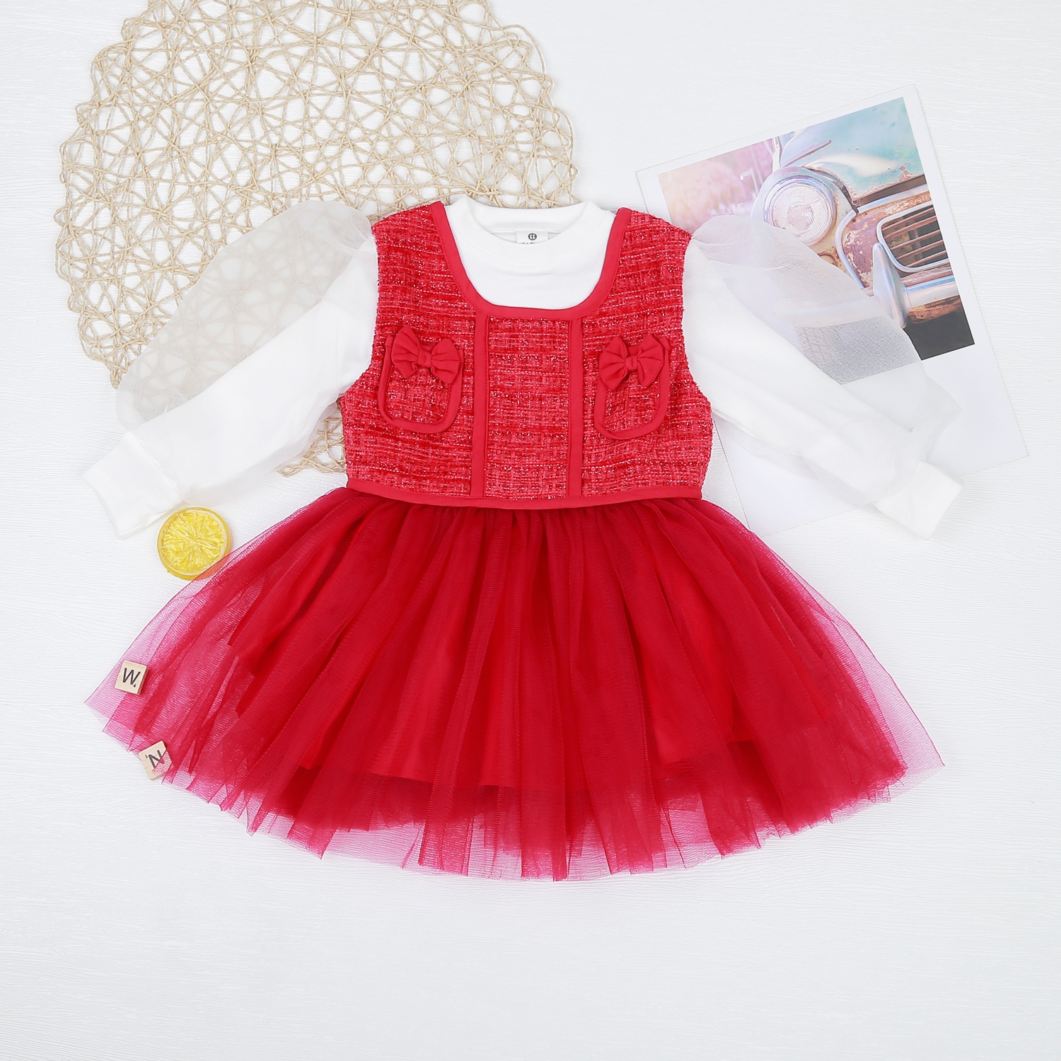 Set váy dạ tiểu thư KidsPlaza M22D (Trắng Đỏ) hình 1