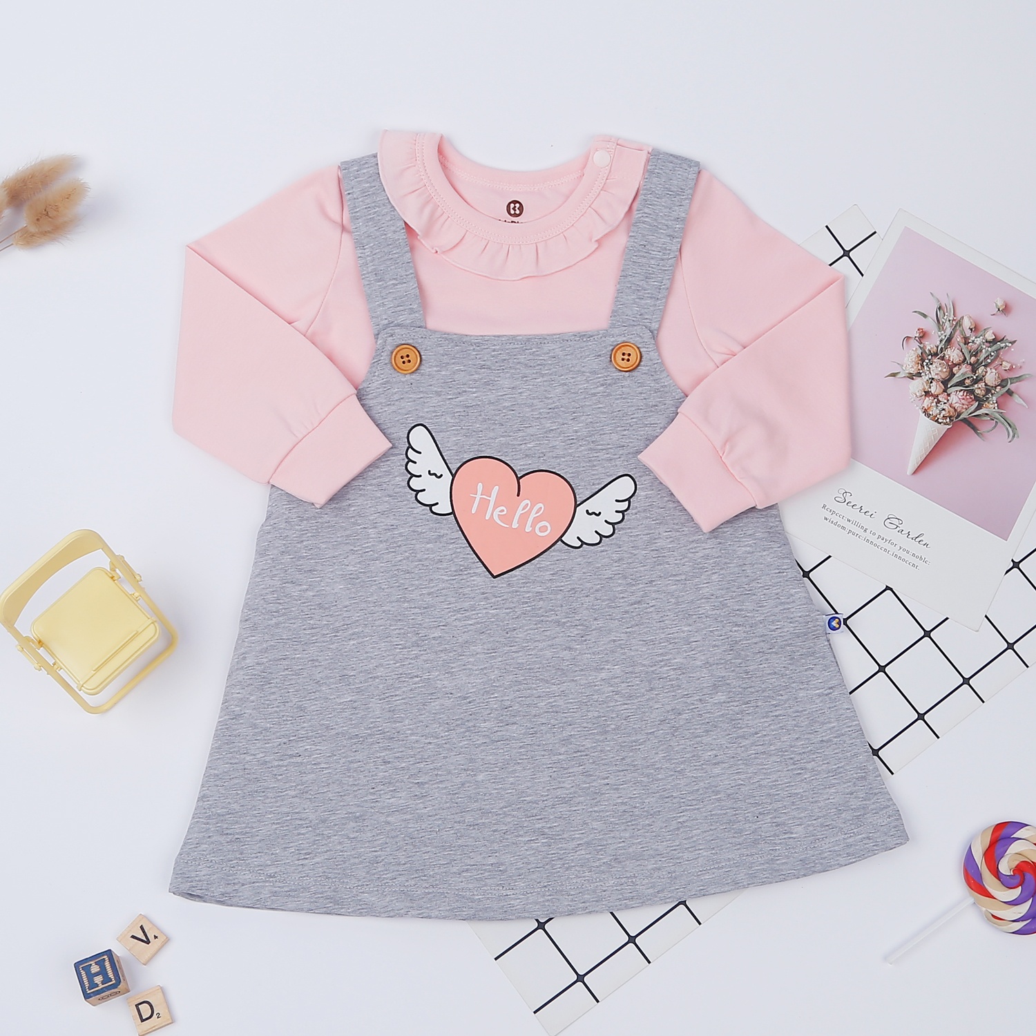 Set yếm bé gái KidsPlaza in cánh tim HN22T  hình 1