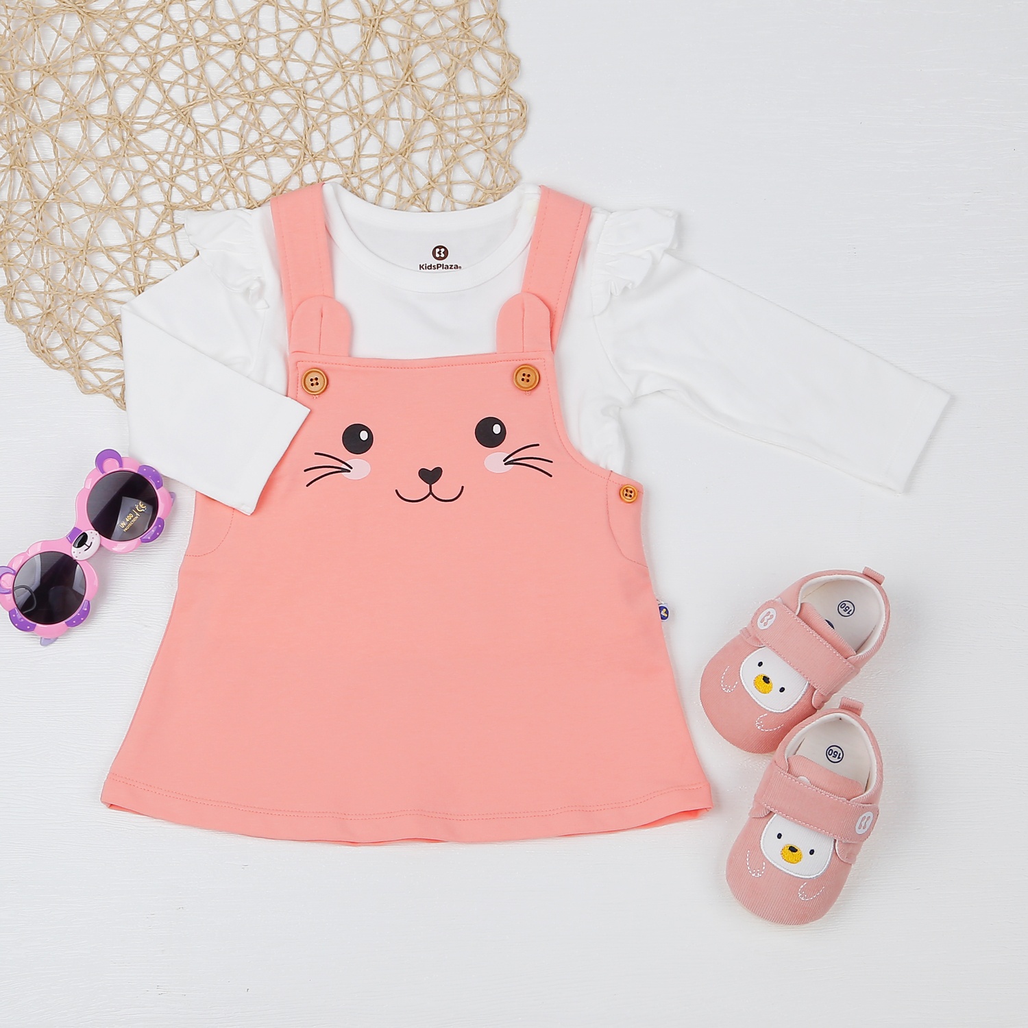 Set yếm bé gái KidsPlaza in mèo HN22T (Hồng cam) hình 1