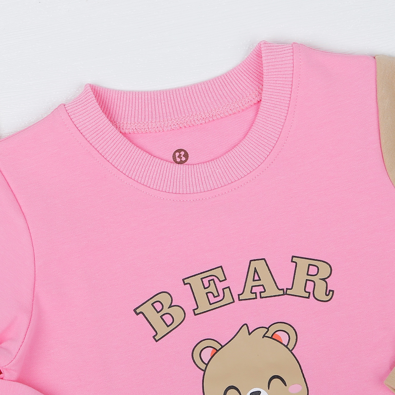 Váy bé gái dài tay phối hồng nâu in gấu Bear HN22D hình 2