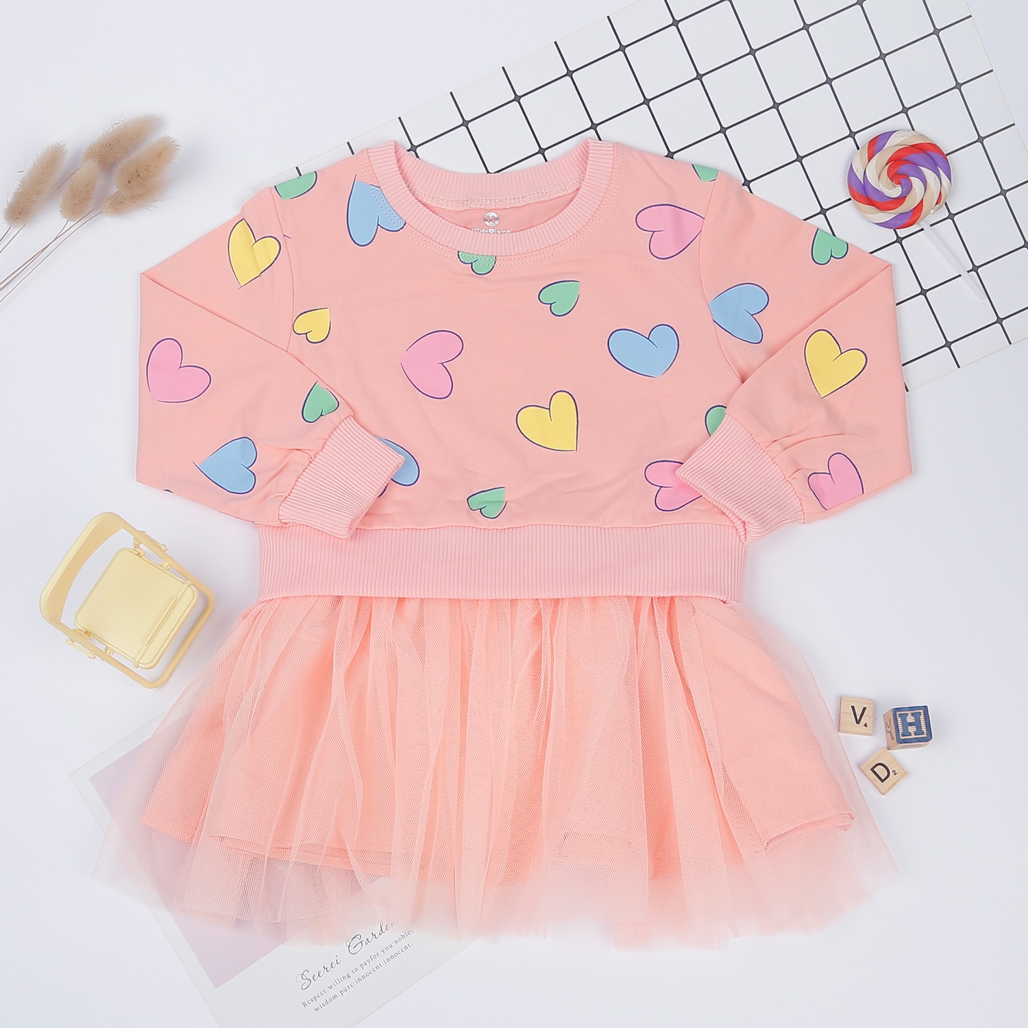 Váy bé gái tutu KidsPlaza in trái tim AT22T (Hồng Đậm) hình 1