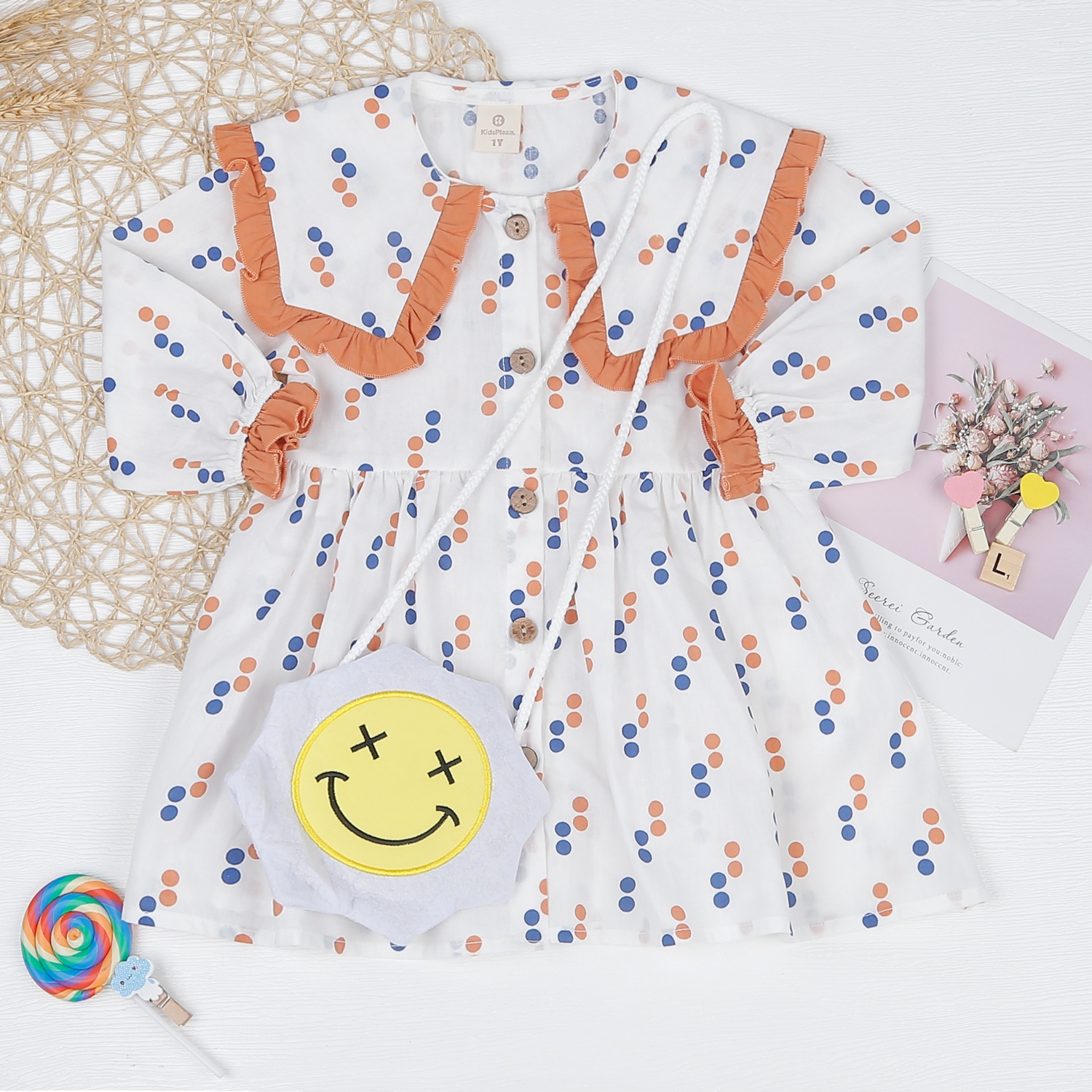 Váy dài bé gái cổ sen phối bèo in chấm KidsPlaza M22T  hình 1