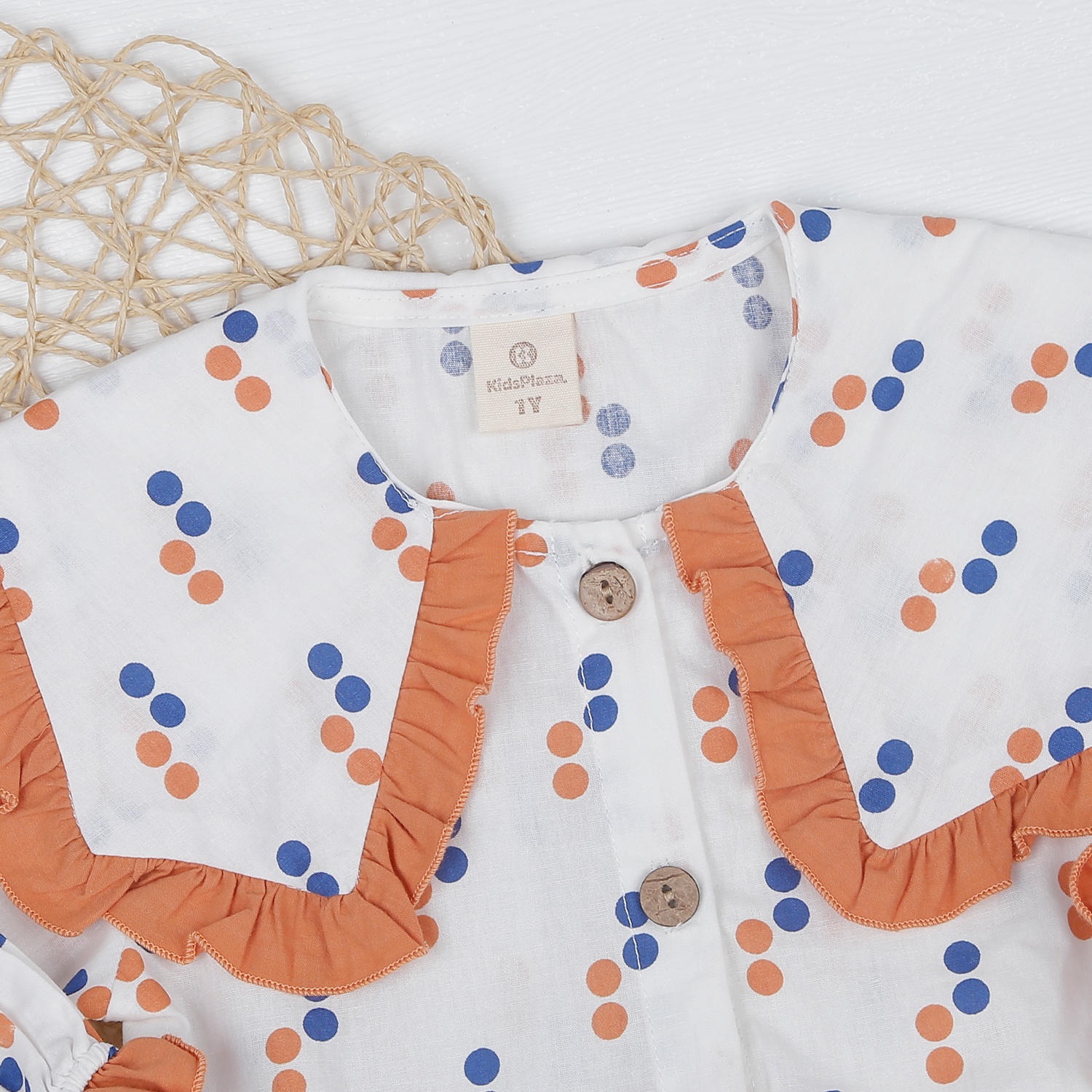 Váy dài bé gái cổ sen phối bèo in chấm KidsPlaza M22T  hình 2