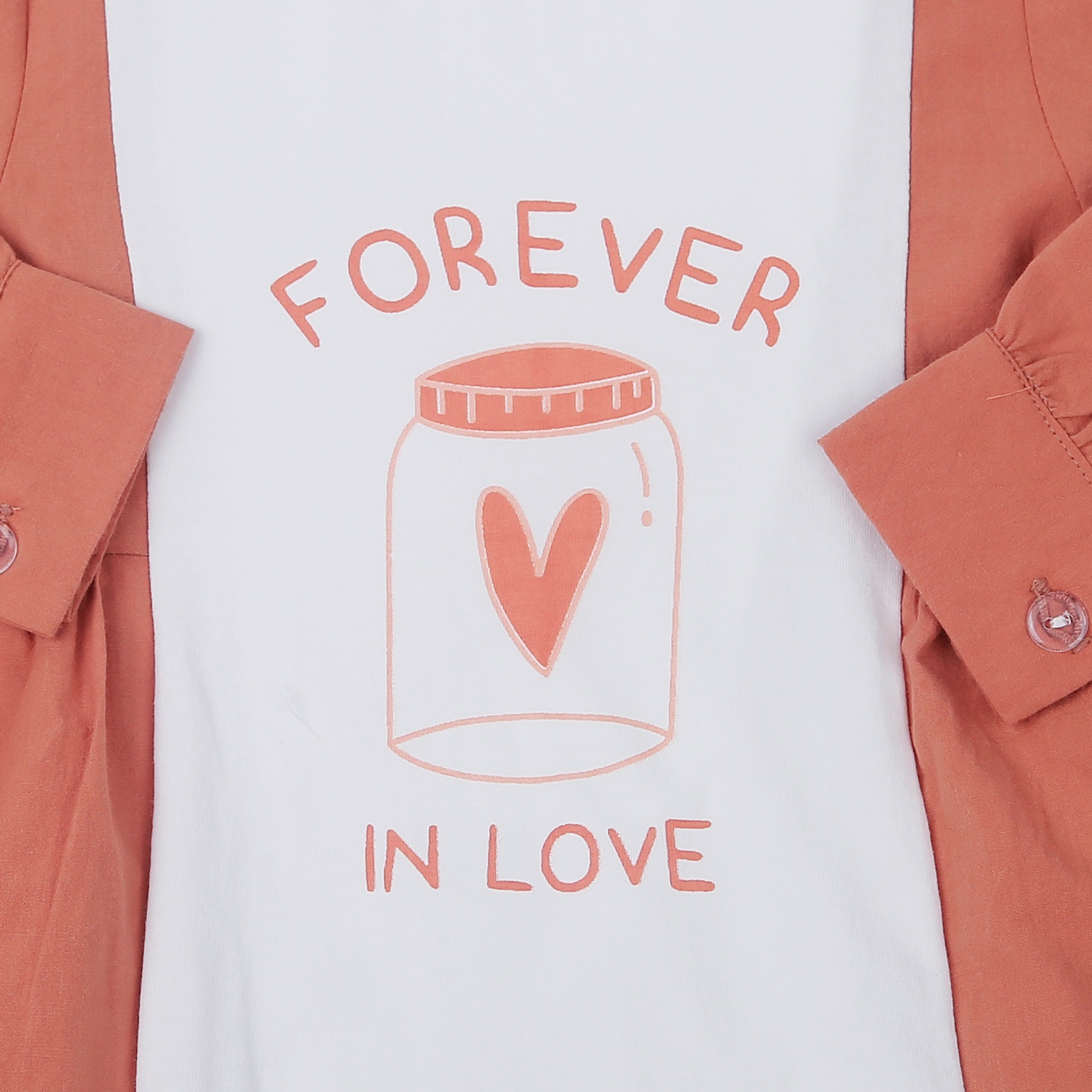 Váy dài tay bé gái in forever love KidsPlaza M22T (Trắng Cam) hình 3