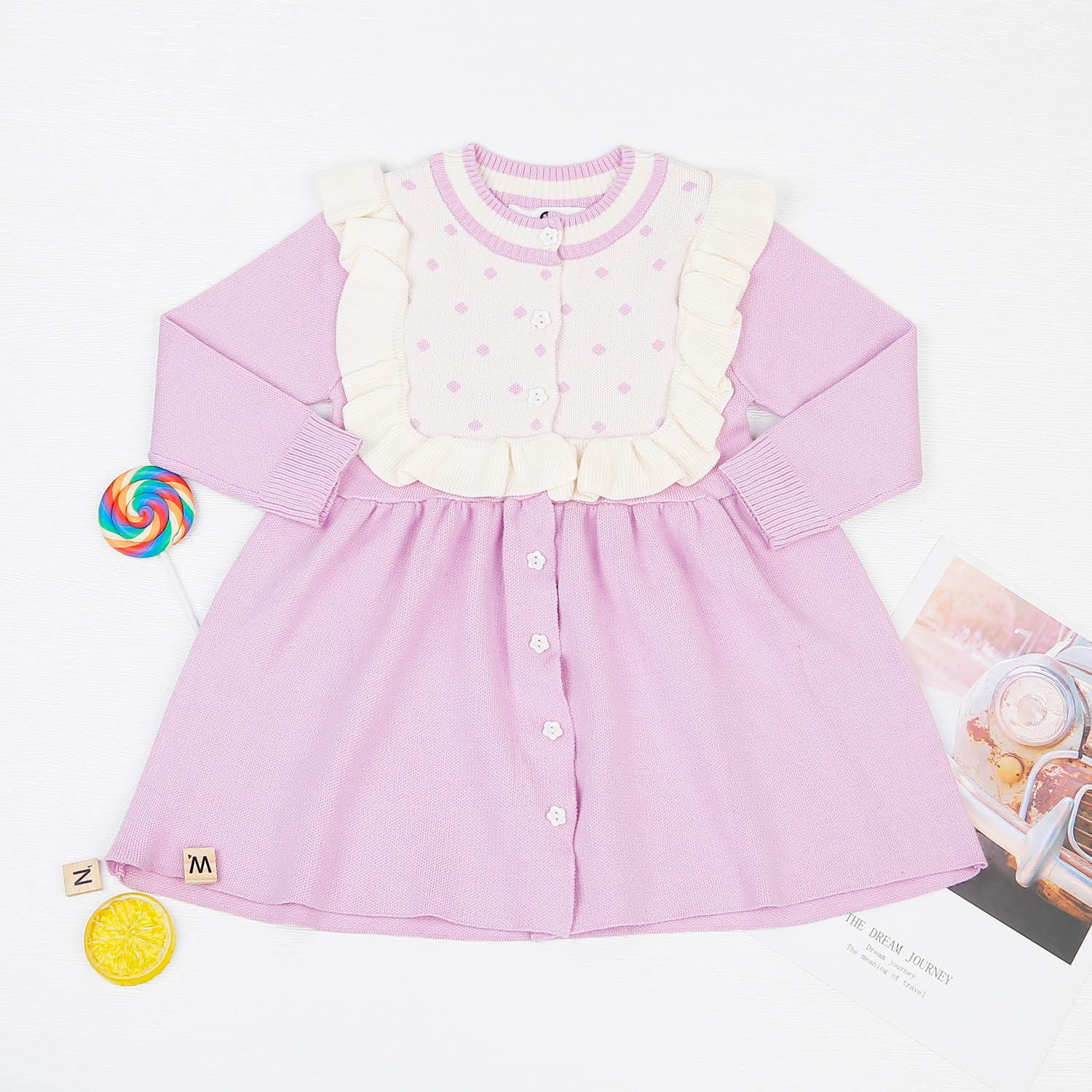 Váy len bé gái dài tay KidsPlaza cổ bèo HN22D (Tím) hình 1