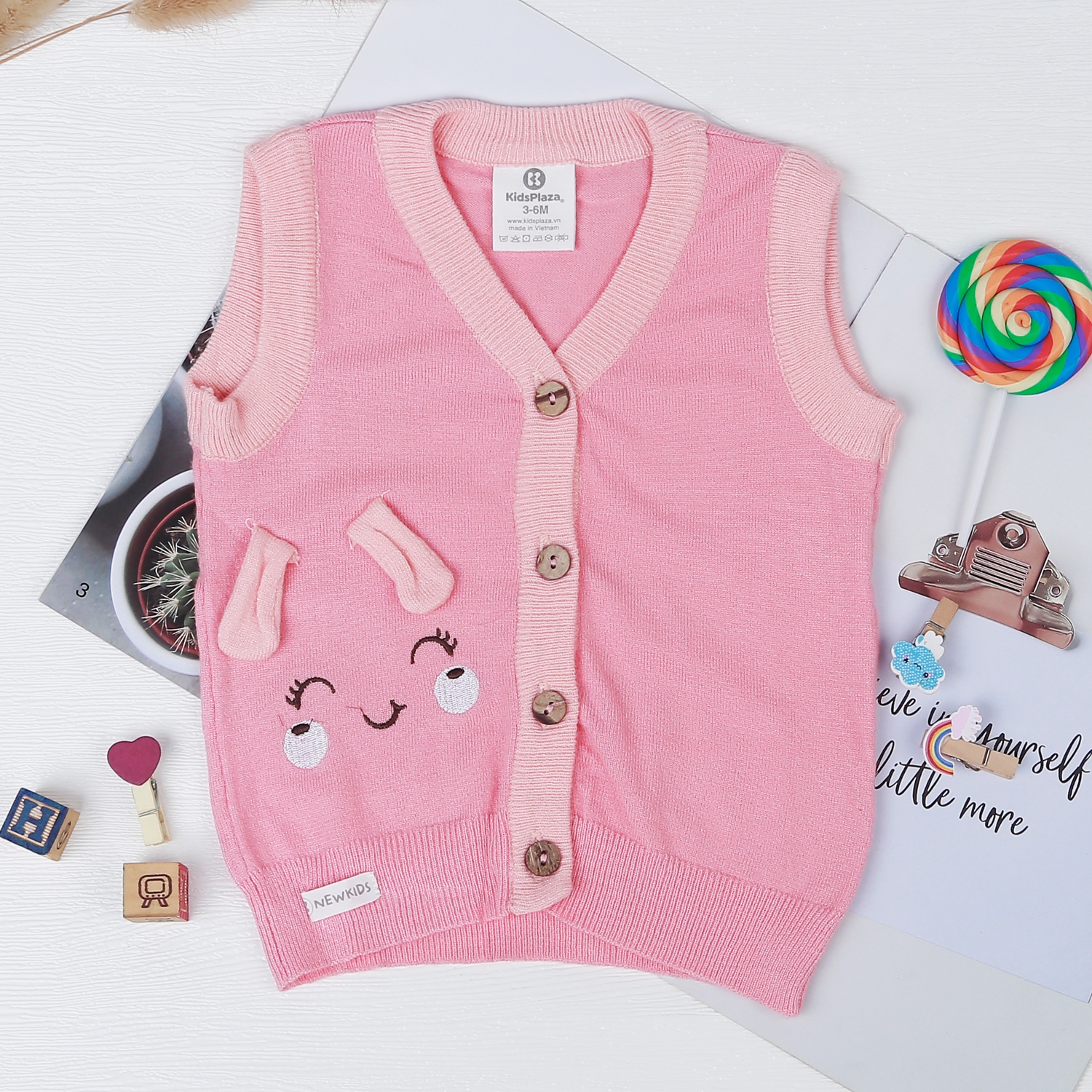 Áo gile len hồng bé gái KidsPlaza ND22D hình 1