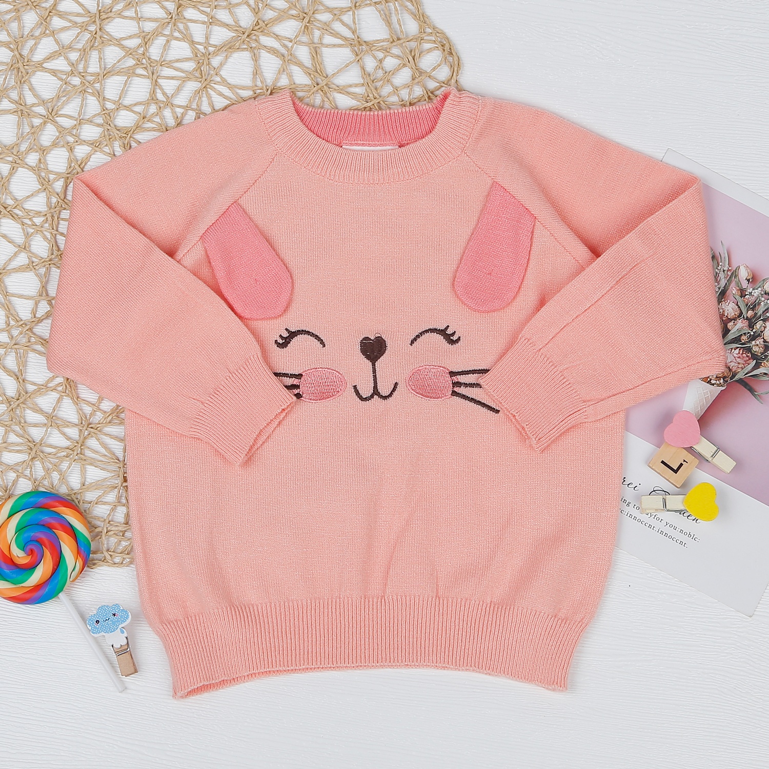 Áo len bé gái cài vai KidsPlaza ND22D (Hồng Cam Nhạt) hình 1