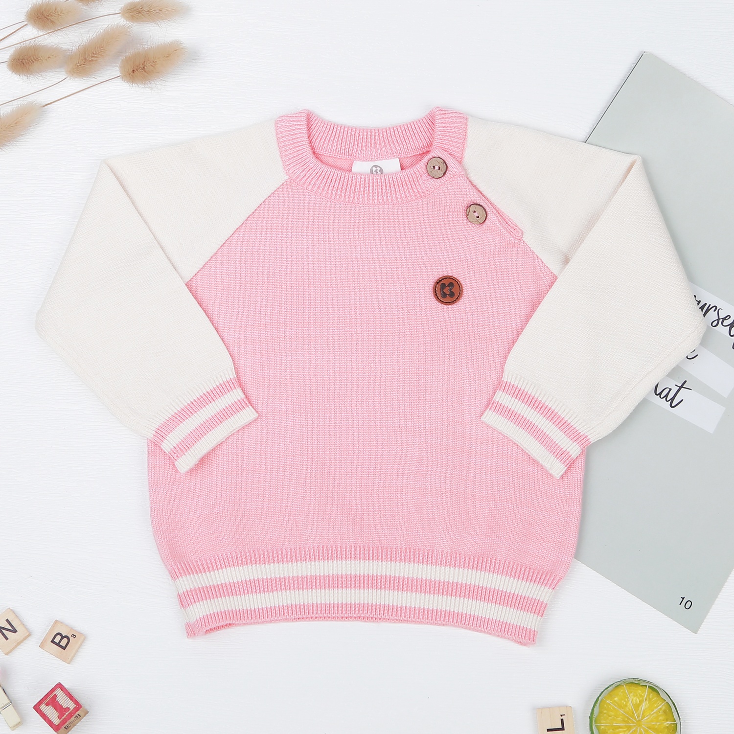 Áo len bé gái cài vai KidsPlaza ND22D (Hồng cam) hình 1