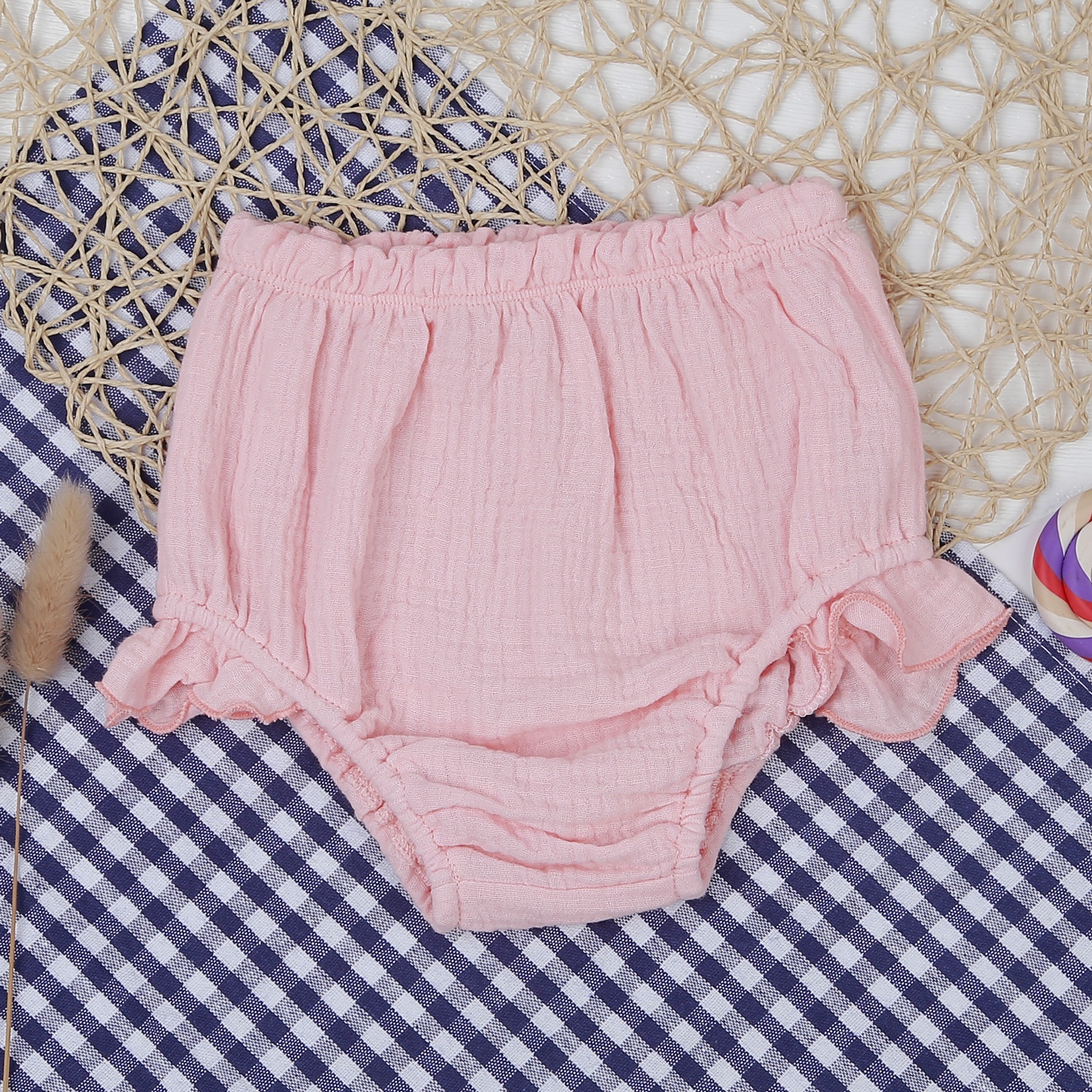 Bộ bé gái vải xô đính nơ KidsPlaza M21H (Trắng Hồng) hình 3