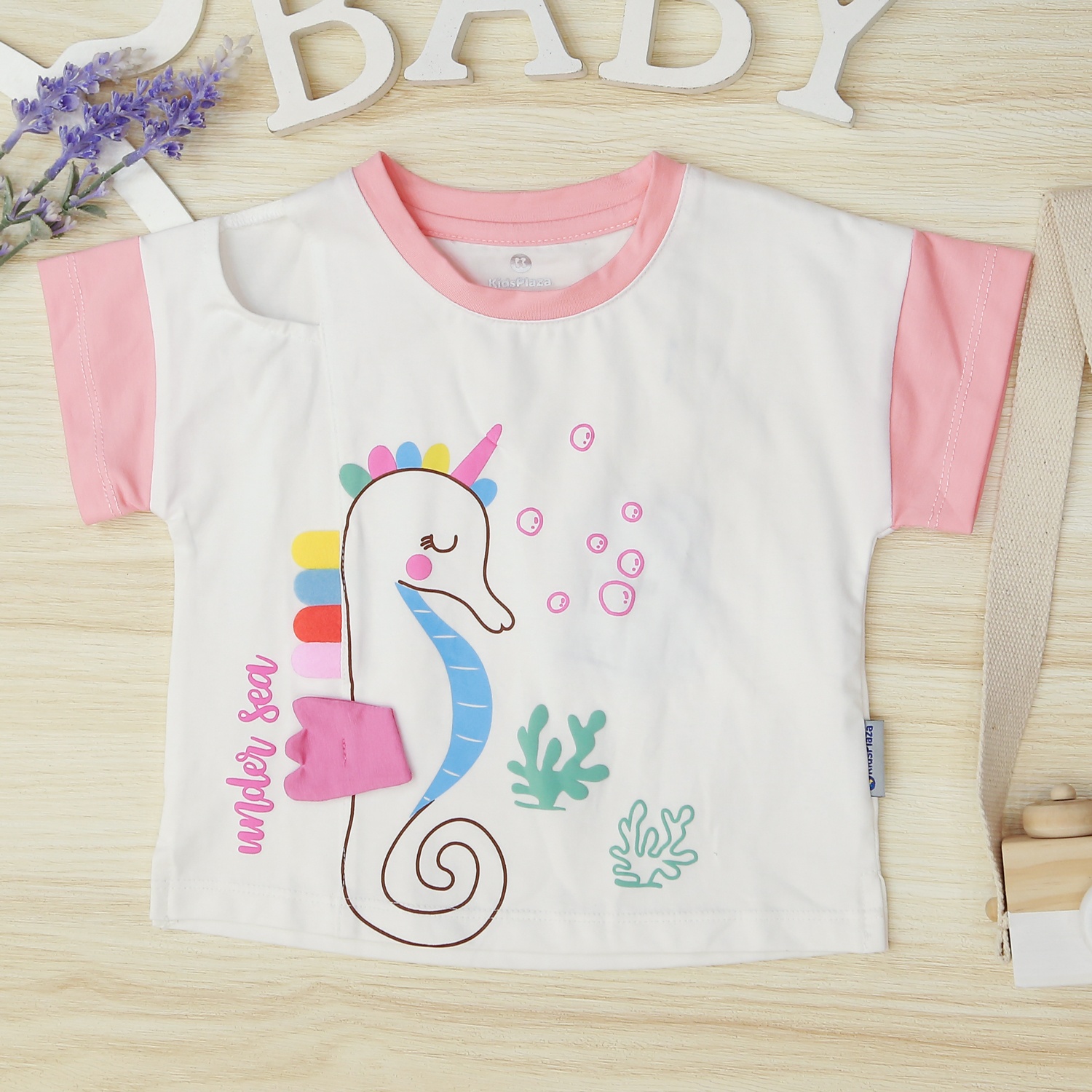 Bộ cộc bé gái in cá ngựa KidsPlaza TT22H Hồng hình 2