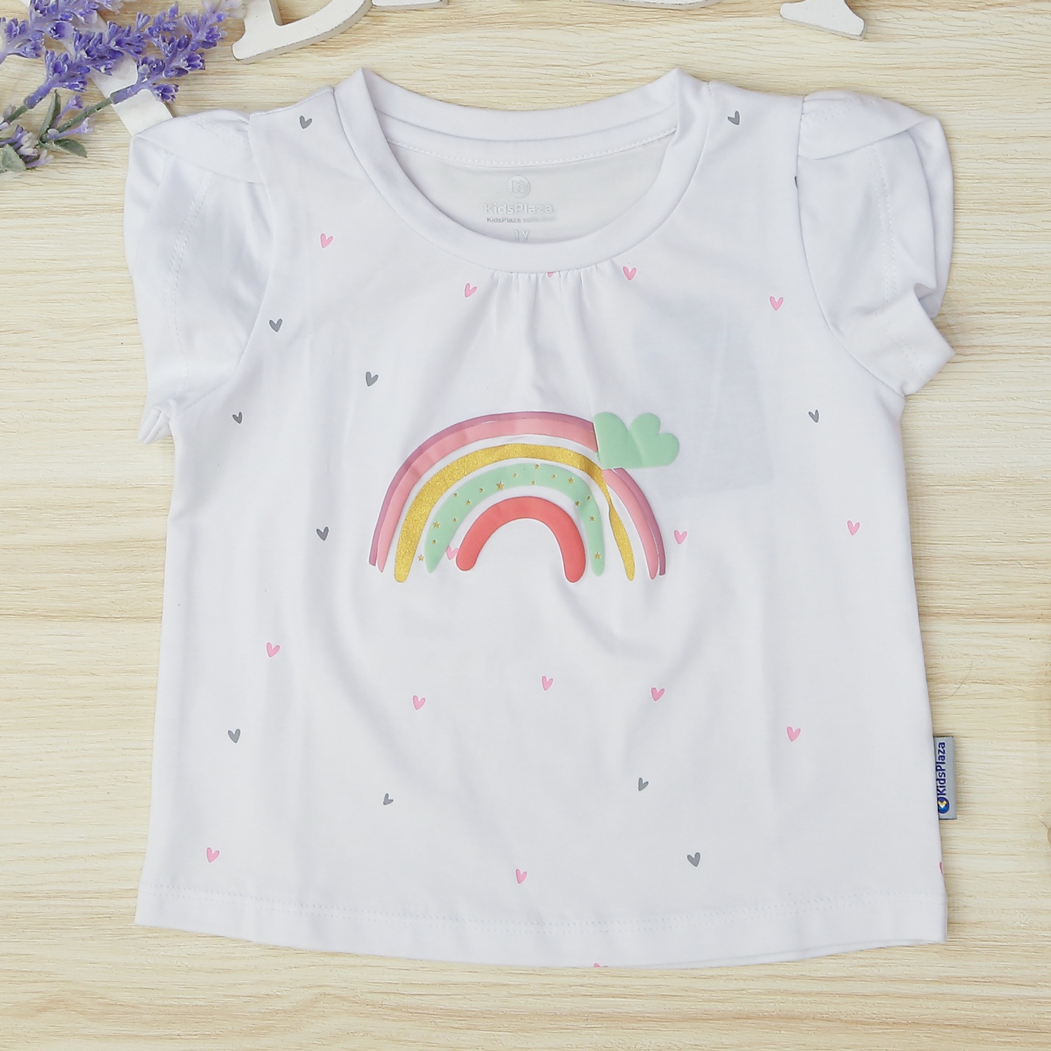 Bộ cộc bé gái in cầu vồng KidsPlaza TT22H Trắng hình 3