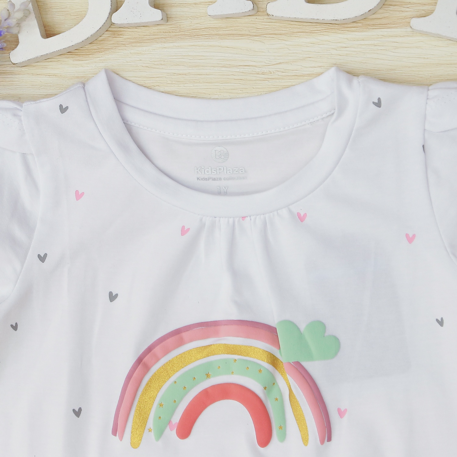 Bộ cộc bé gái in cầu vồng KidsPlaza TT22H Trắng hình 4