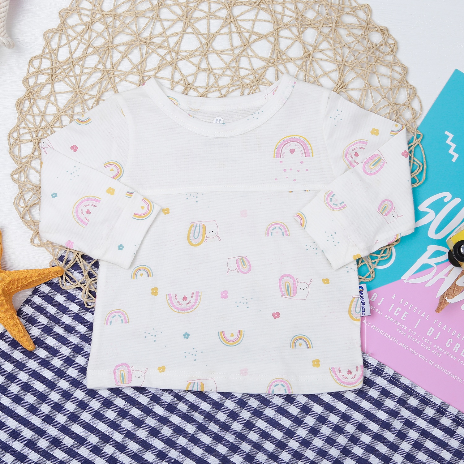 Bộ quần áo dài tay bé gái kẻ phối cầu vồng KidsPlaza MT21 hình 2