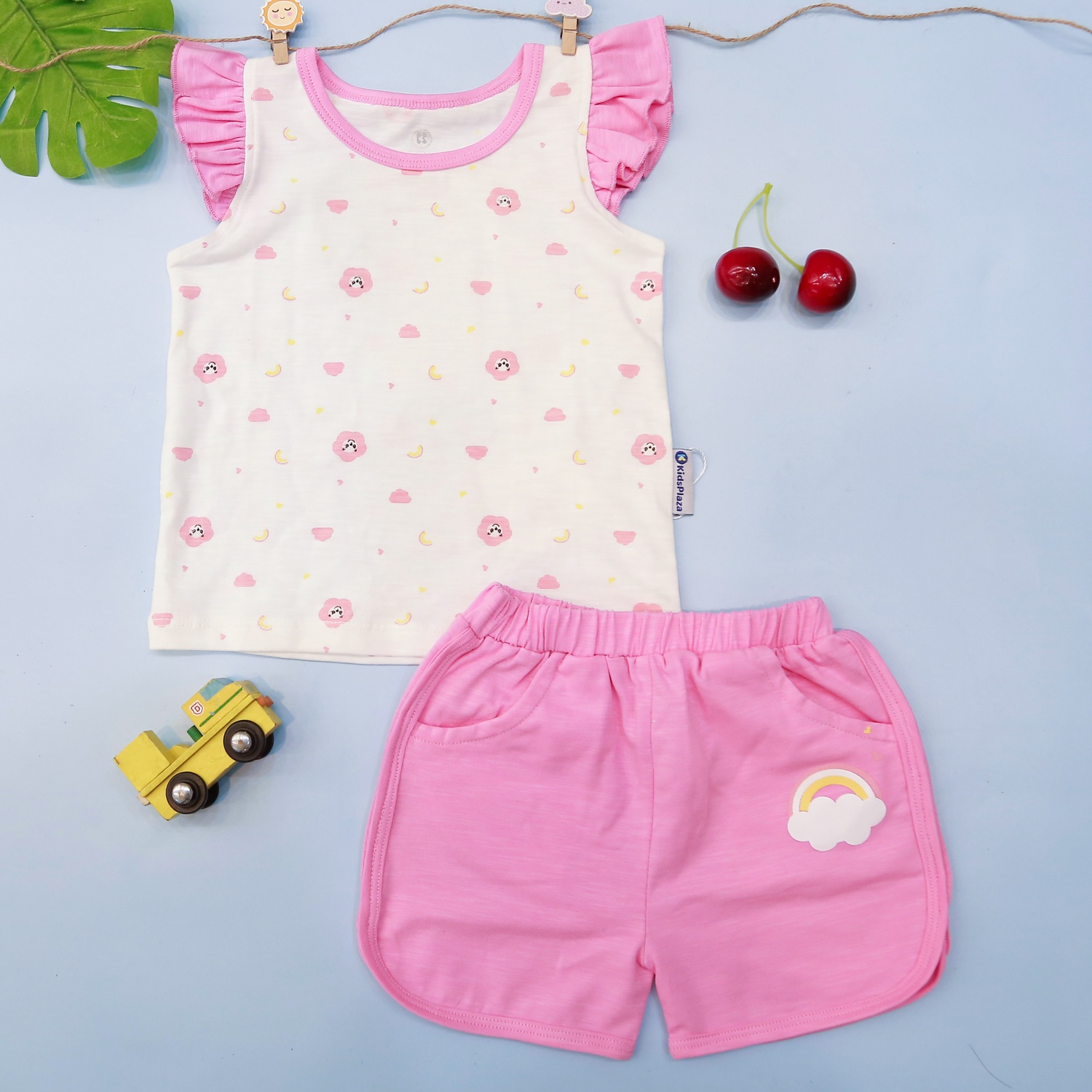 Bộ quần áo bé gái cộc tay in hoa KidsPlaza M21H hình 1