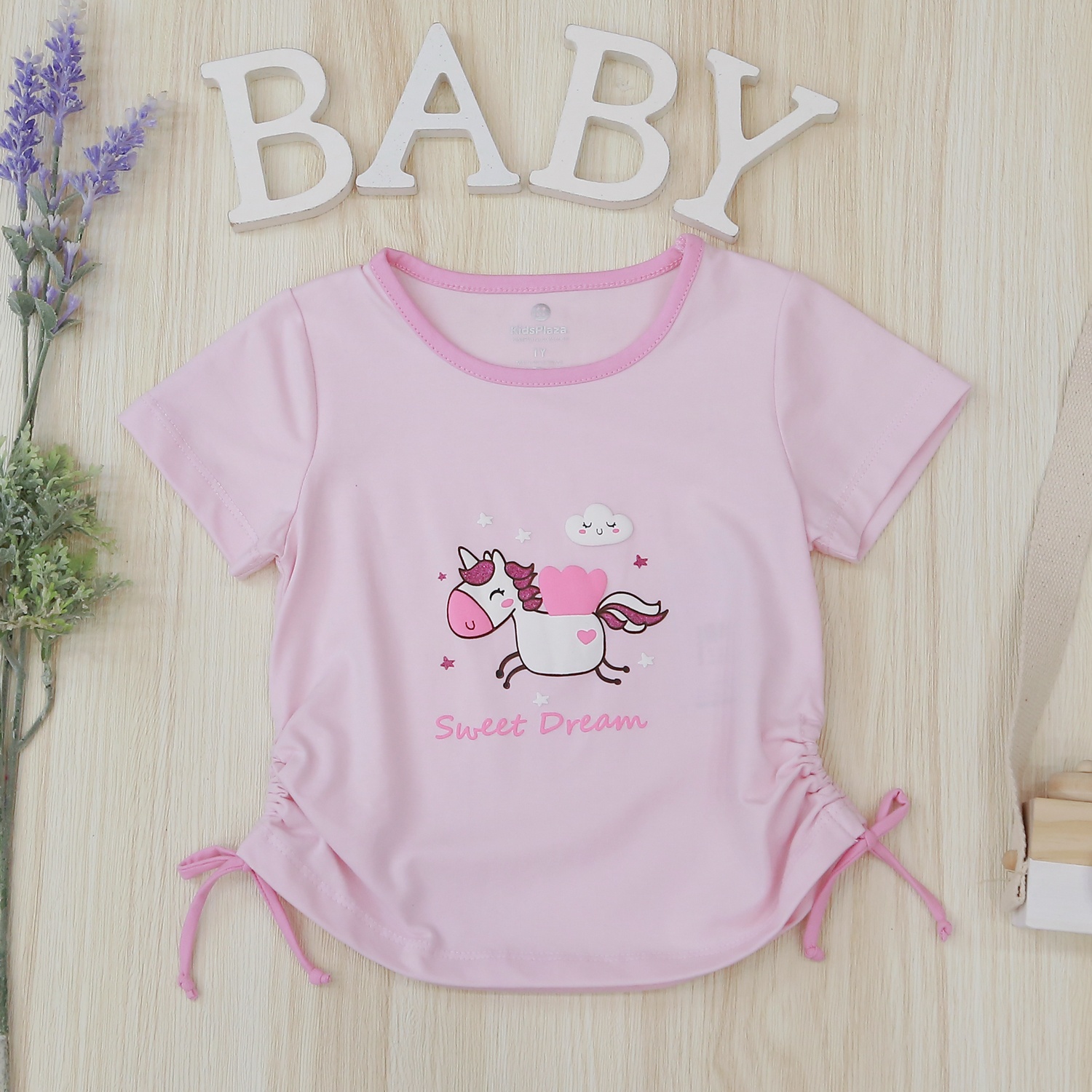 Bộ quần áo cộc tay bé gái KidsPlaza in ngựa TT22H (Hồng) hình 2