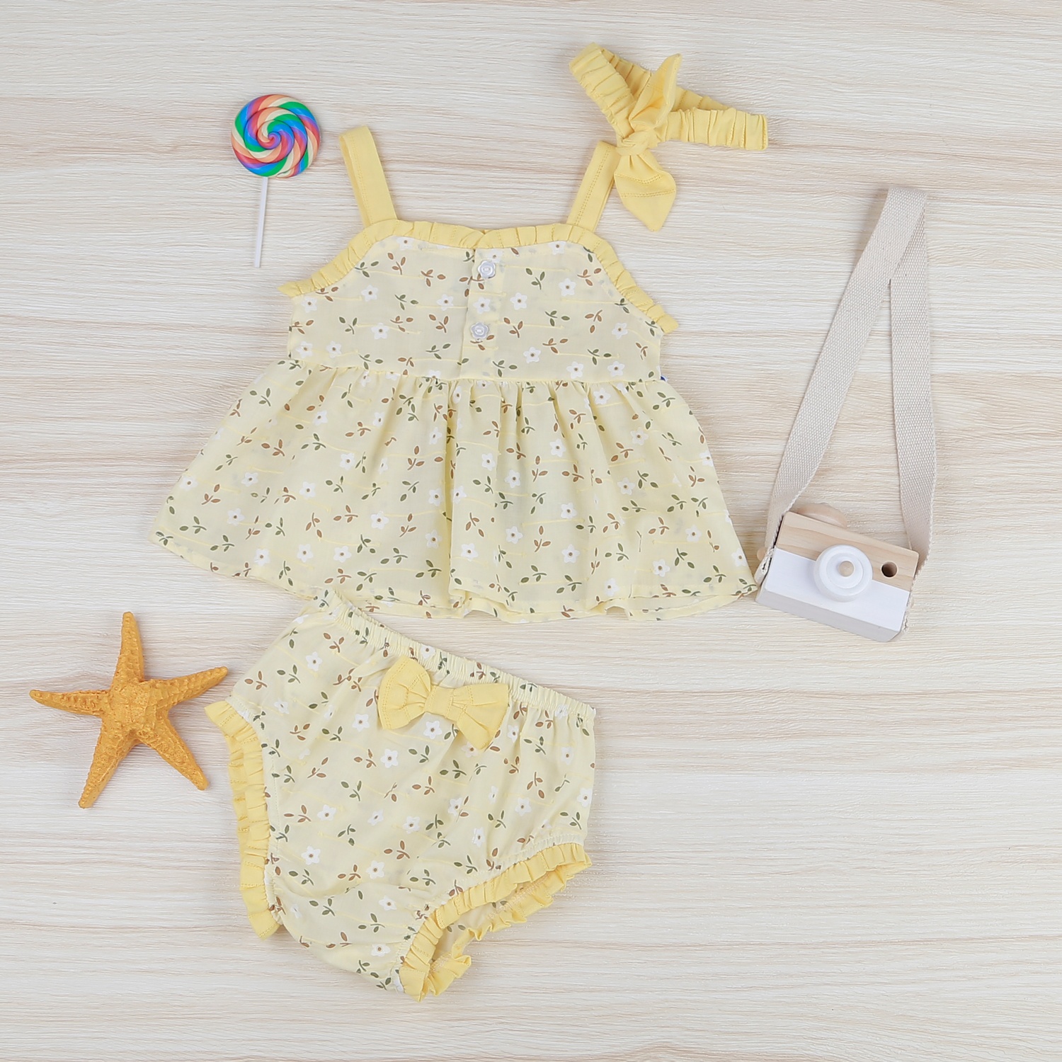 Set váy 2 dây hoa băng đô KidsPlaza HN22H vàng hình 1