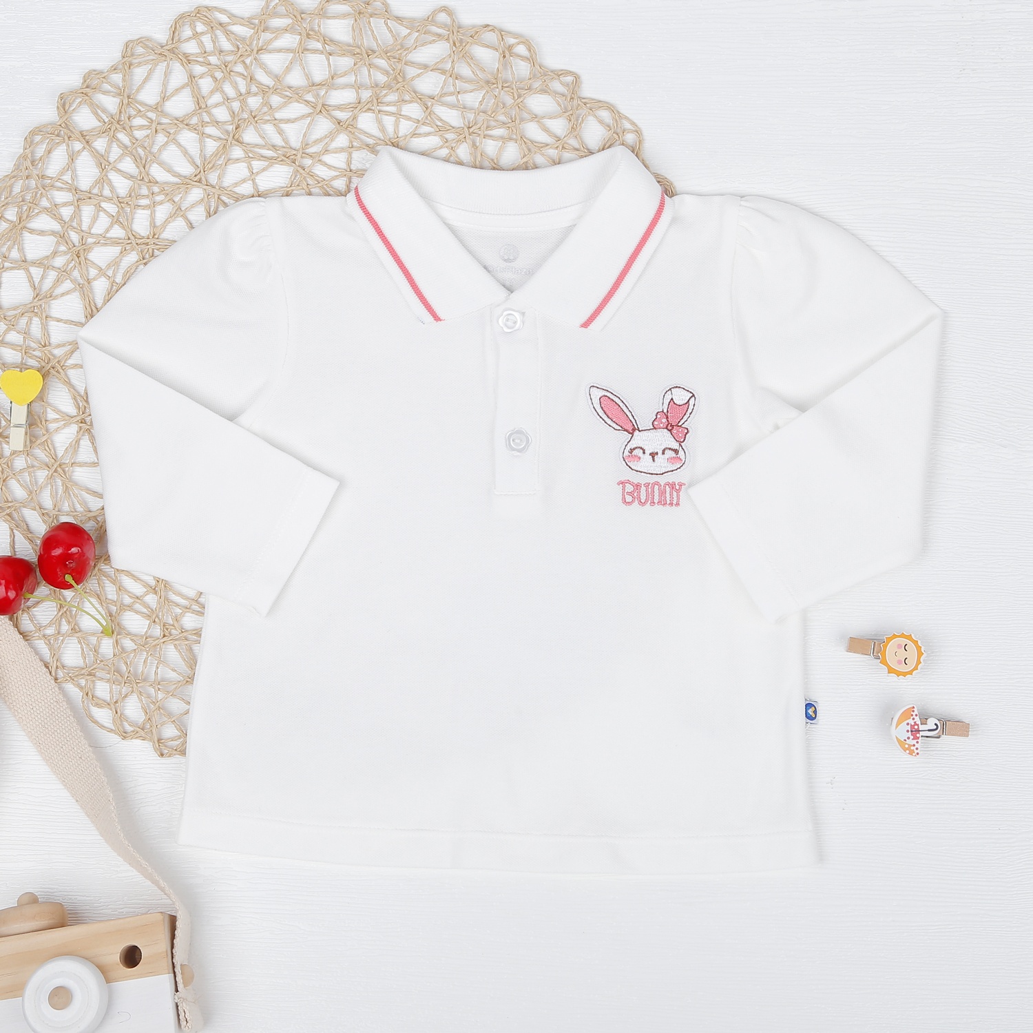  Set áo váy bé gái dài tay KidsPlaza HN22T (Trắng Hồng)  hình 2