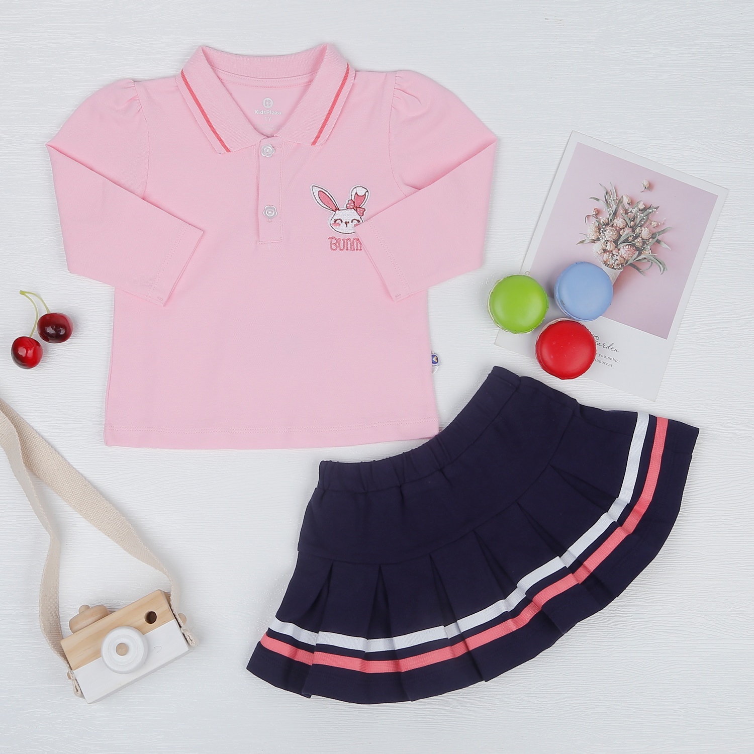 Set áo váy bé gái dài tay KidsPlaza vải cá sấu HN22T (Hồng) hình 1