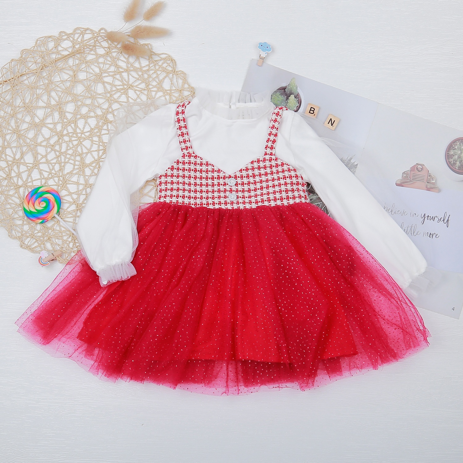 Sét váy dạ 2 dây KidsPlaza M22D (Trắng đỏ) hình 1