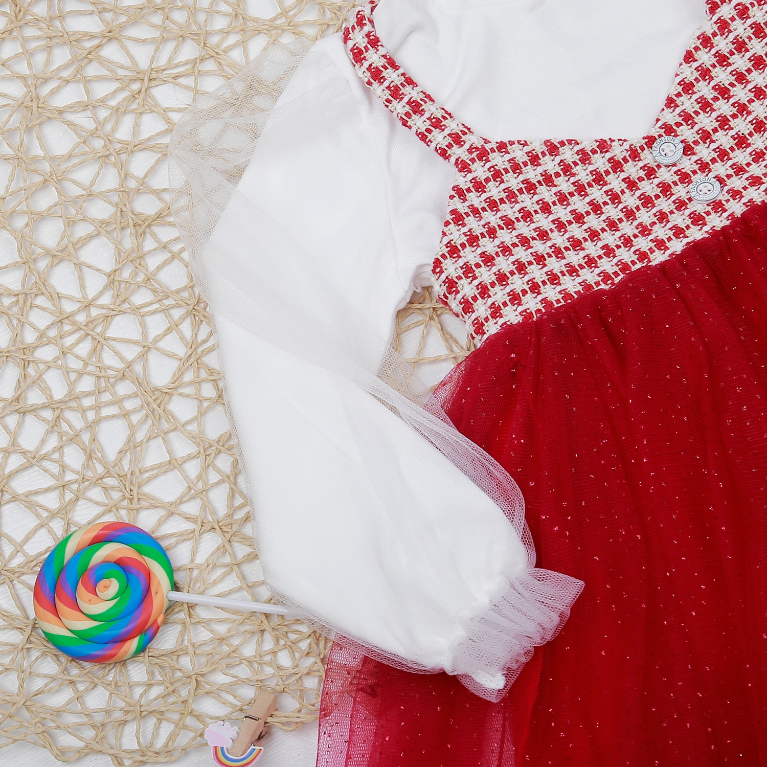 Sét váy dạ 2 dây KidsPlaza M22D (Trắng đỏ) hình 3