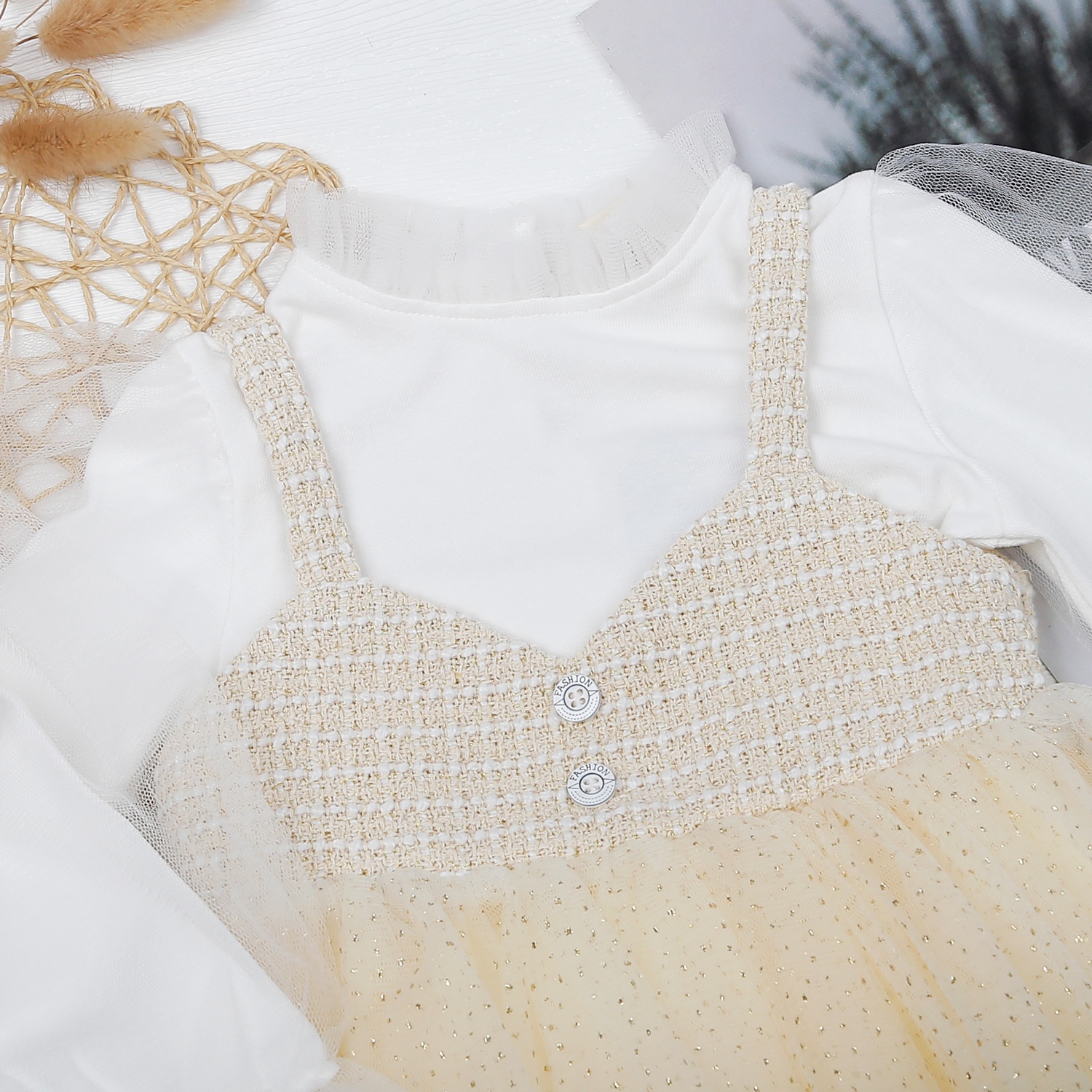 Sét váy dạ 2 dây KidsPlaza M22D (Trắng be) hình 2