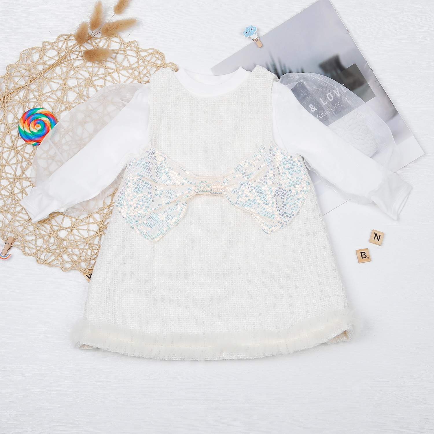 Sét váy dạ KidsPlaza nơ ngực M22D (Trắng kem) hình 1