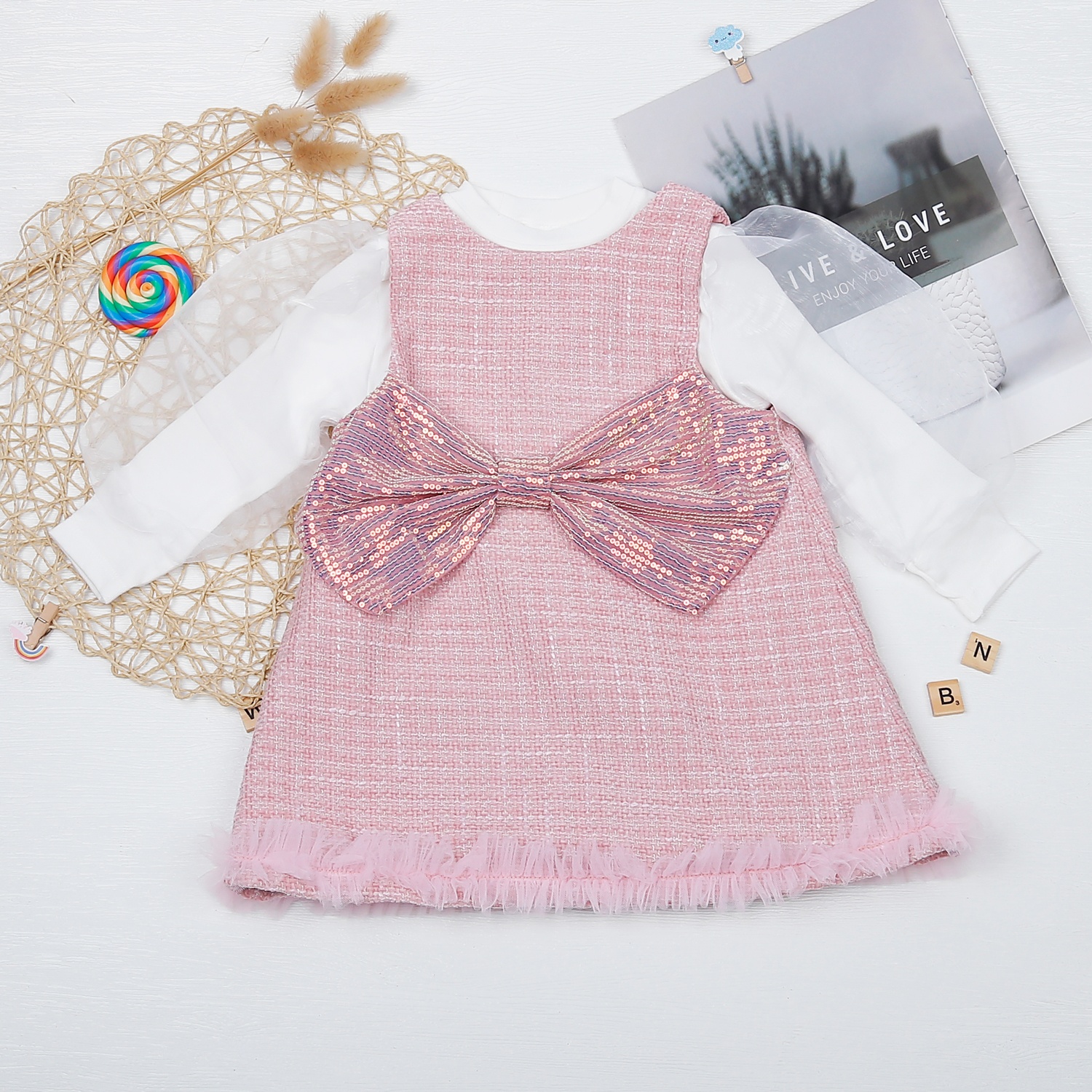 Sét váy dạ nơ ngực KidsPlaza M22D (Trắng hồng)  hình 1