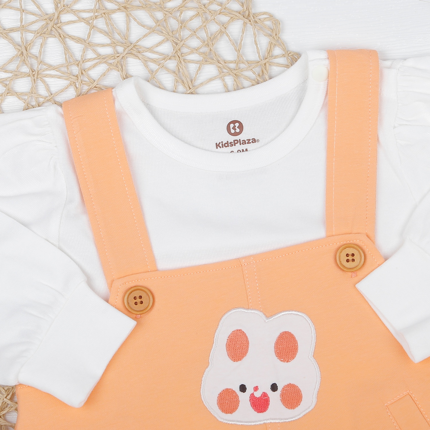 Set yếm bé gái KidsPlaza thêu thỏ cam HN22T hình 2