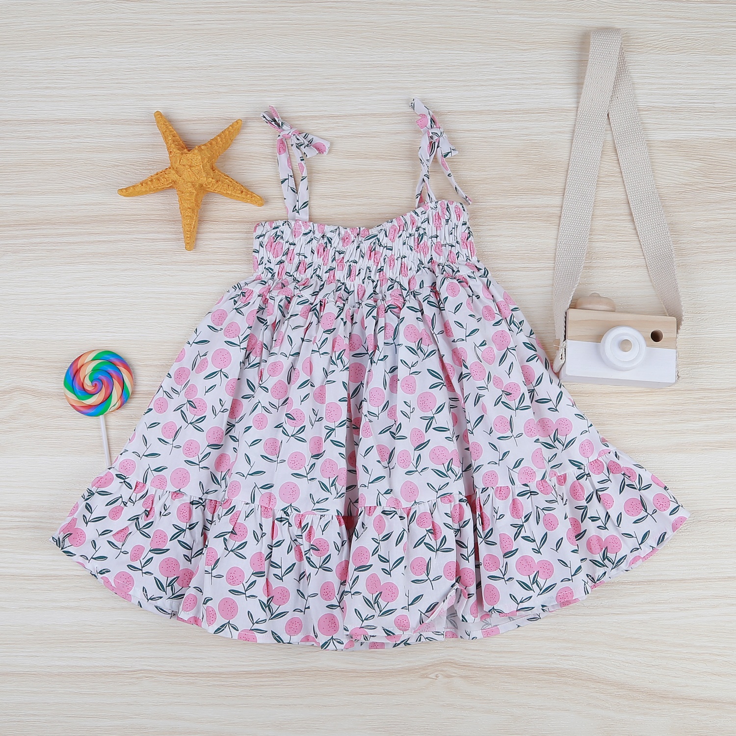 Váy 2 dây chun KidsPlaza in quả M22H hồng hình 1