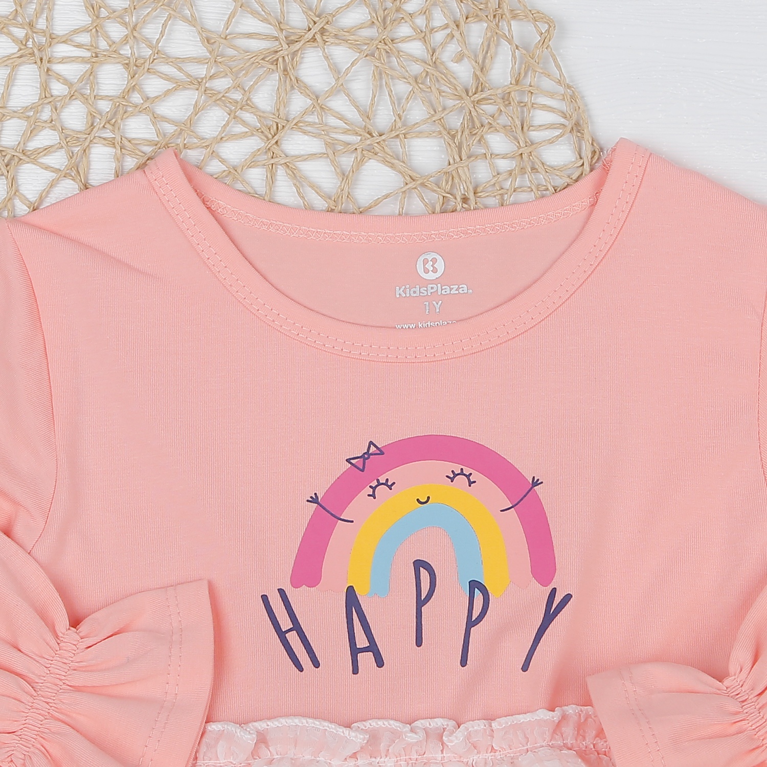 Váy bé gái dài tay Kidslaza in Happy hồng AT22T hình 2