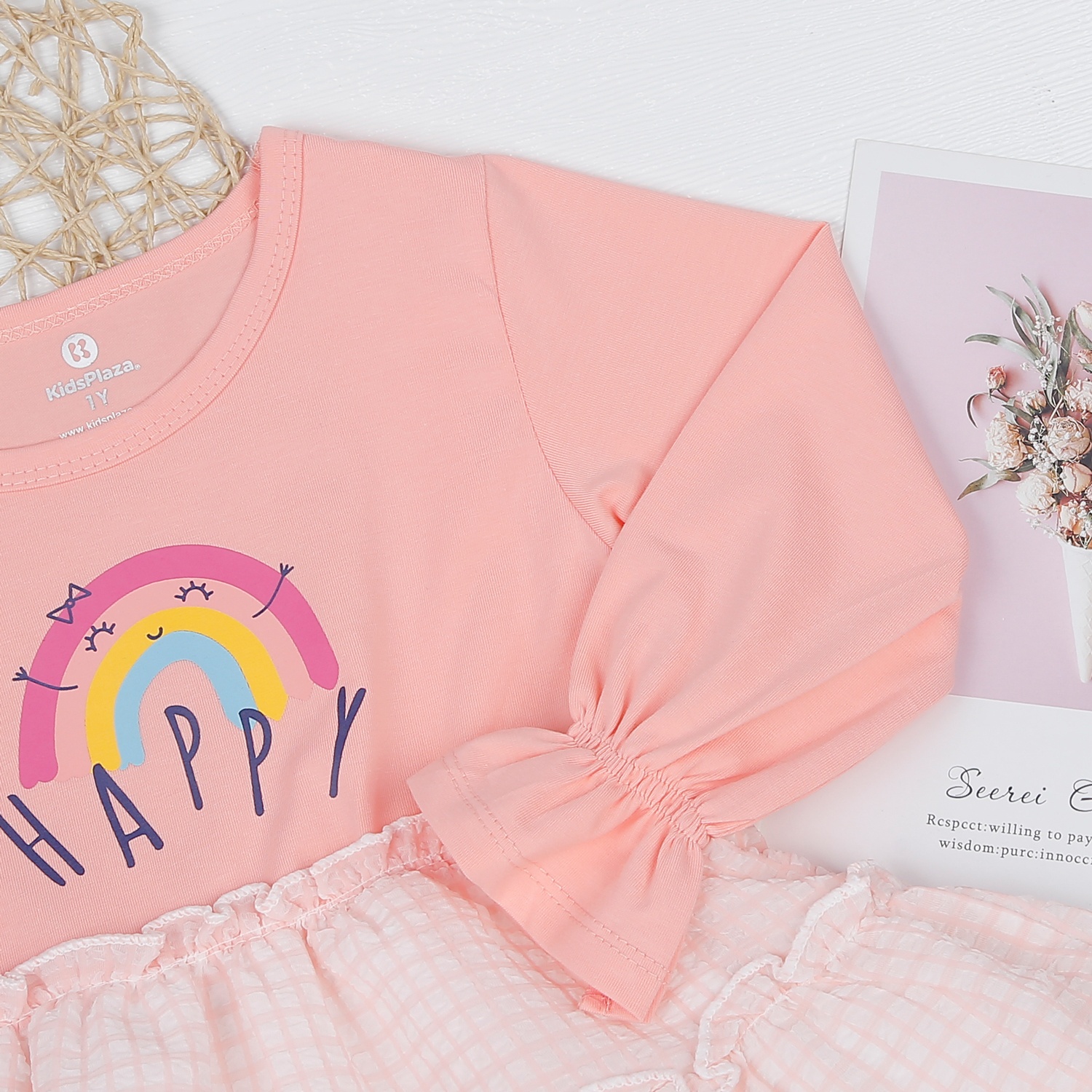 Váy bé gái dài tay Kidslaza in Happy hồng AT22T hình 3