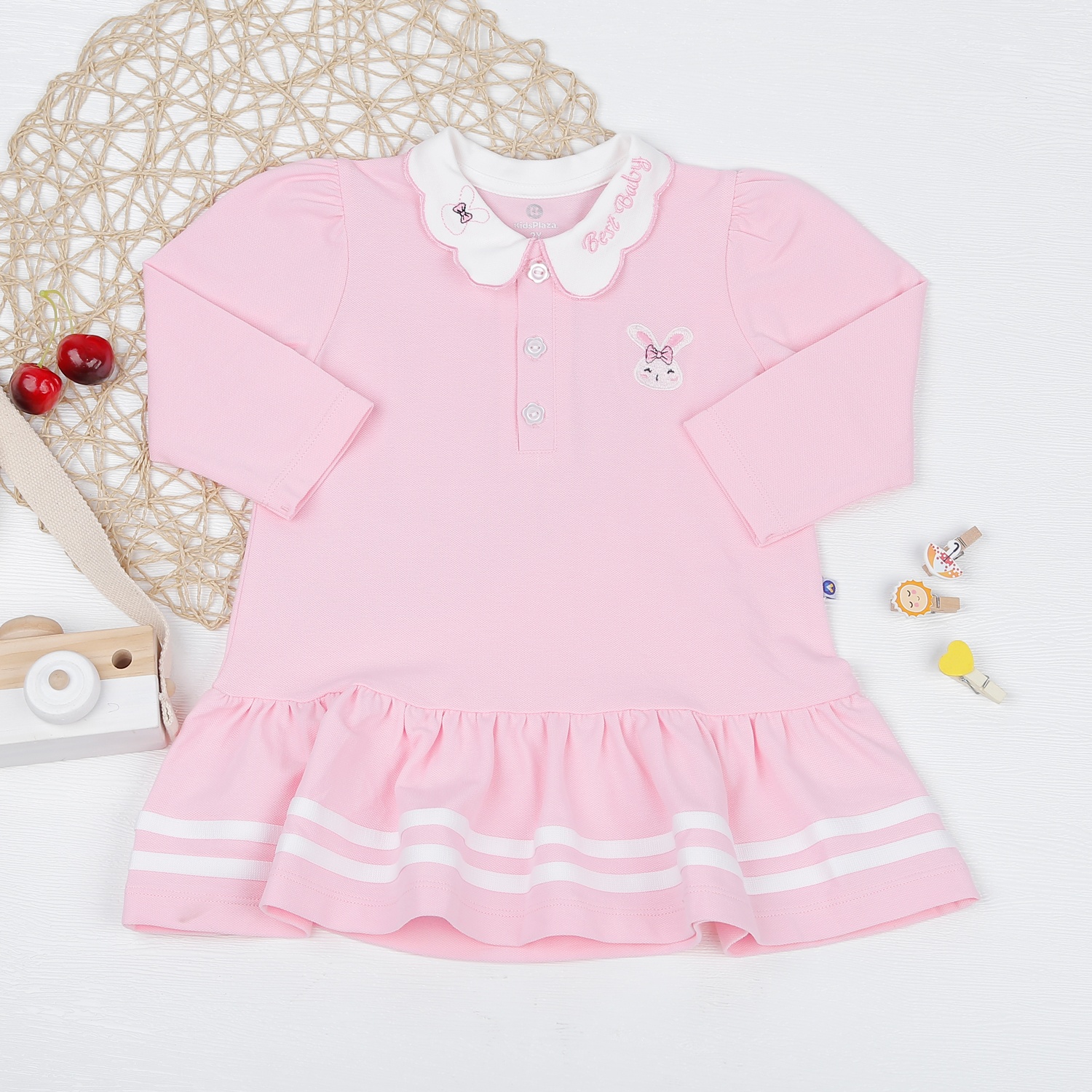 Váy bé gái dài tay KidsPlaza cổ sen HN22T (Hồng) hình 1