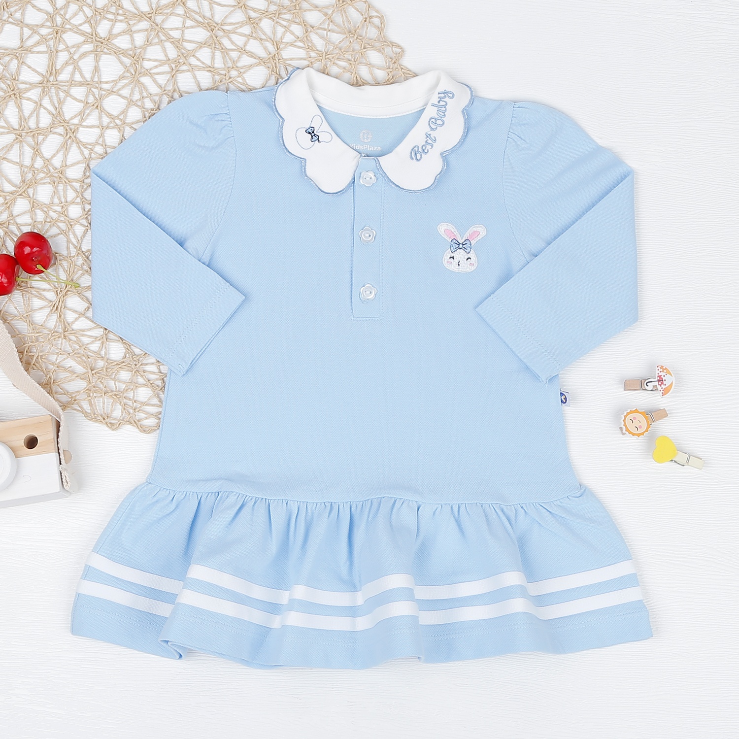 Váy bé gái dài tay KidsPlaza cổ sen HN22T (Xanh) hình 1