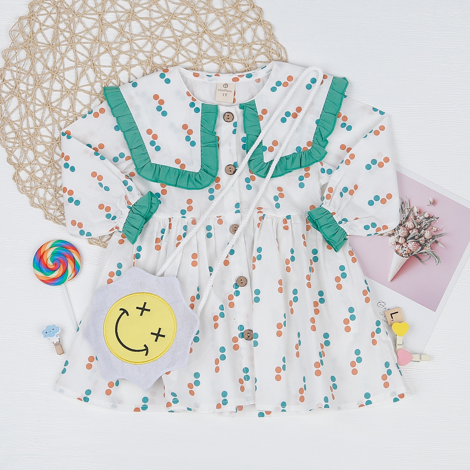 Váy bé gái KidsPlaza cổ bèo in chấm bi M22T hình 1