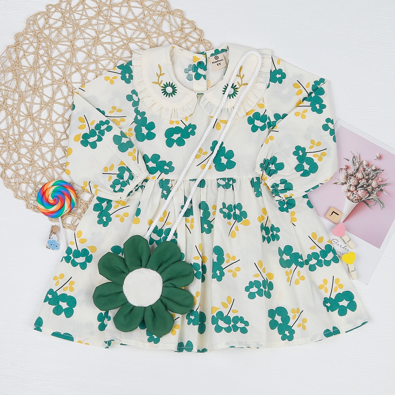 Váy bé gái KidsPlaza cổ sen bèo in hoa M22T hình 1