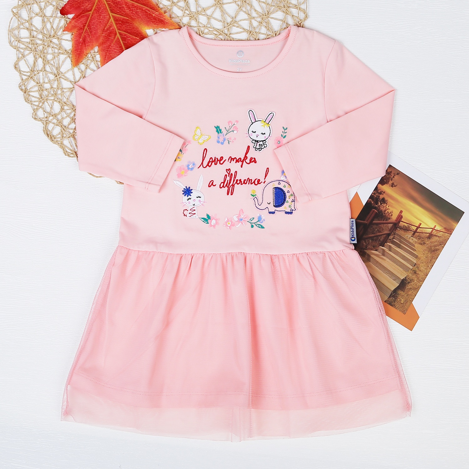 Váy dài bé gái KidsPlaza thêu thỏ hồng TT21T hình 1