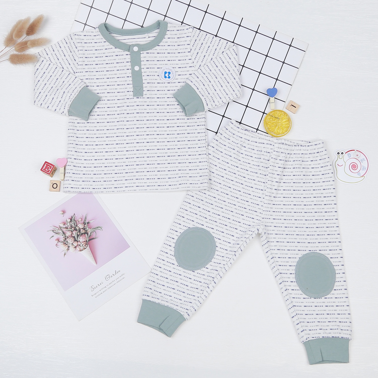 Bộ bé trai dài tay KidsPlaza kẻ nét đứt ND22D hình 1