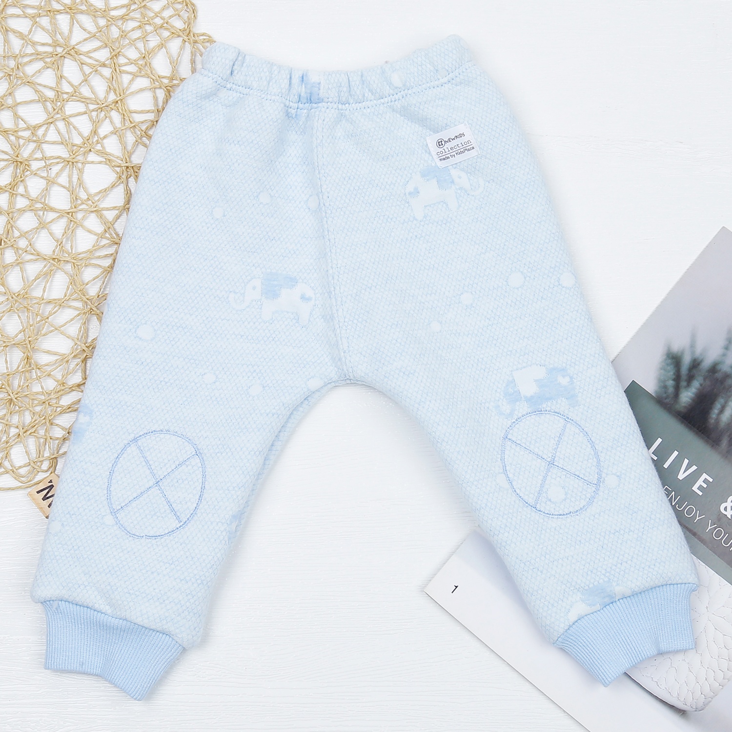 Bộ quần áo bông bé trai cài vai KidsPlaza in voi HN22D (Xanh) hình 5