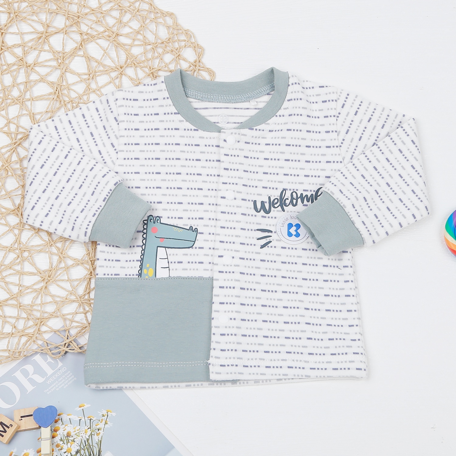 Bộ quần áo bé trai cài giữa KidsPlaza kẻ nét đứt ND22D hình 2